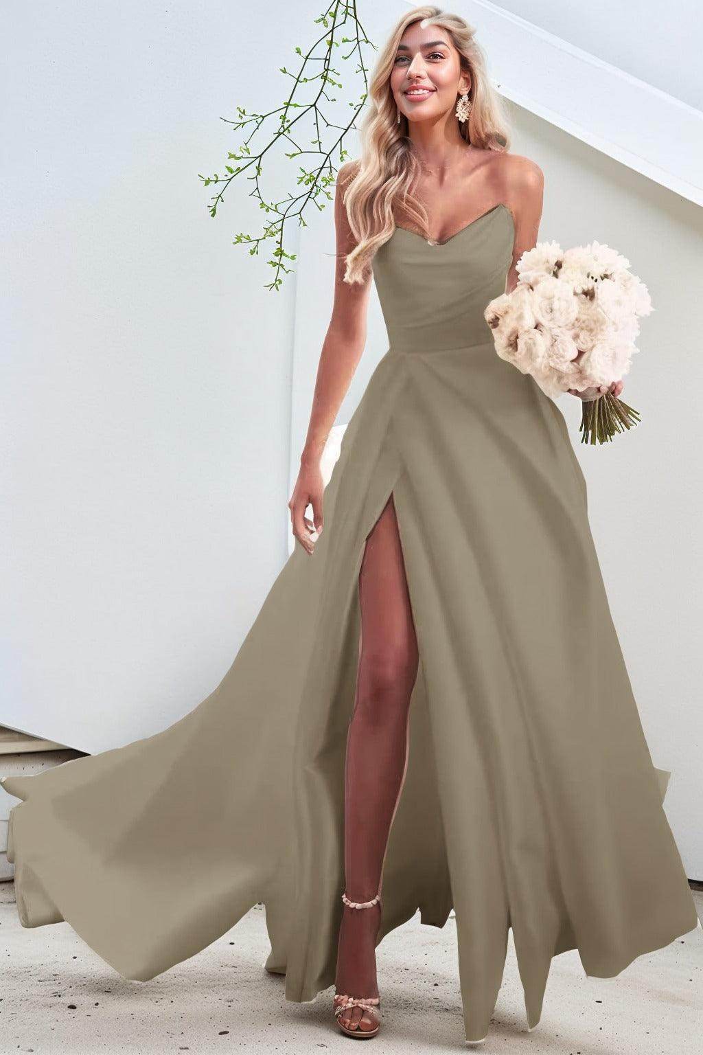 A-Line Court Train Satin Prom Dress CS0423