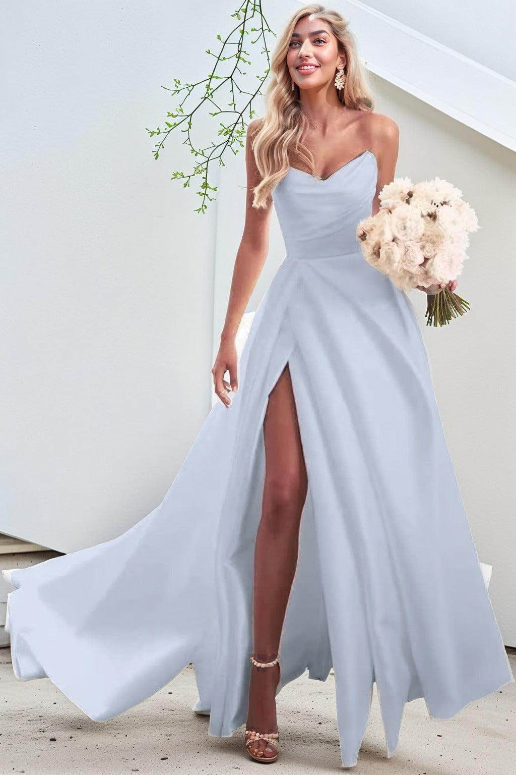 A-Line Court Train Satin Prom Dress CS0423