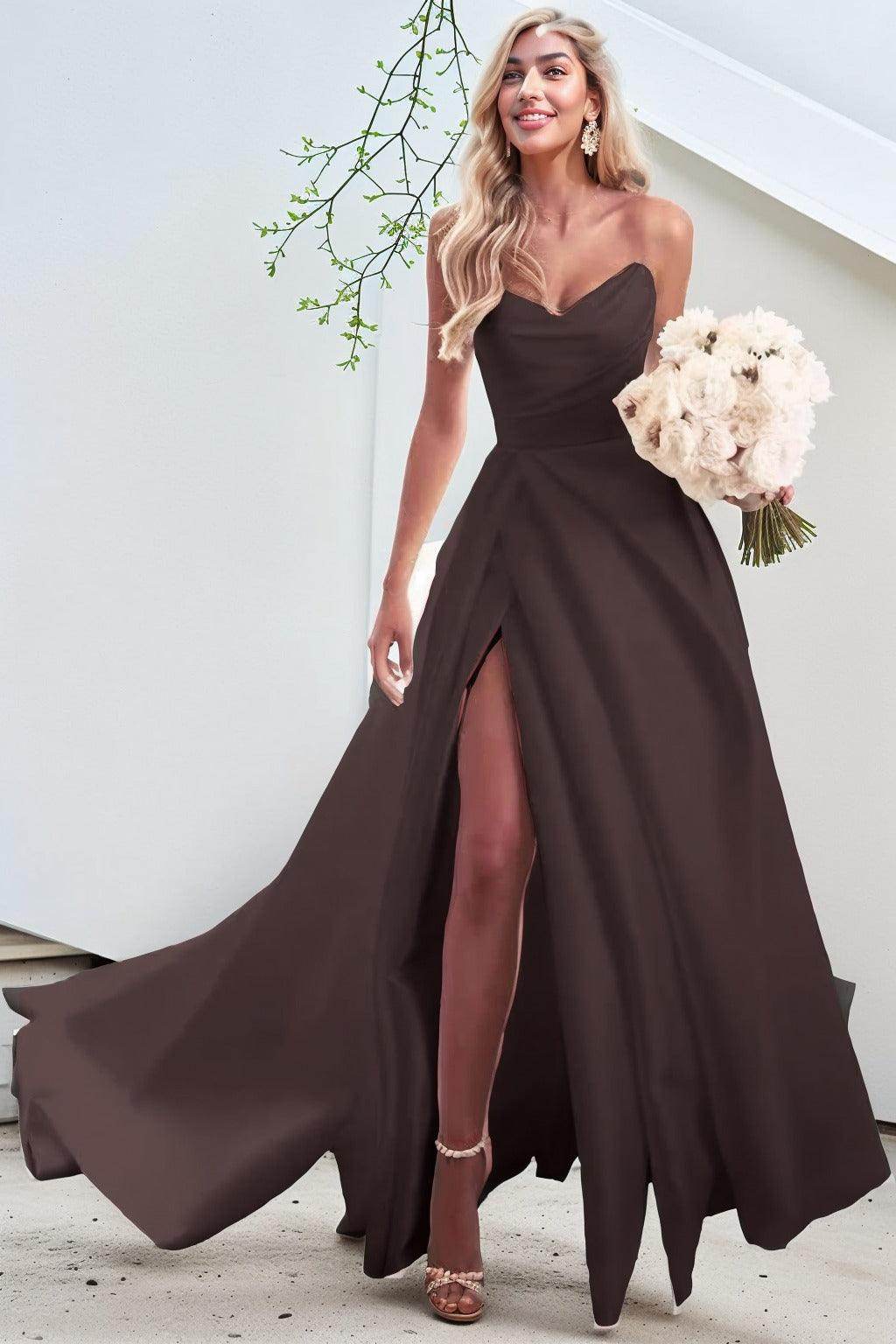 A-Line Court Train Satin Prom Dress CS0423