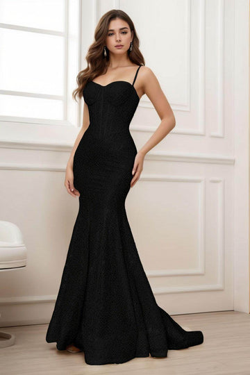 Trumpet-Mermaid Sweep-Brush Train Sequined Prom Dress CS0430