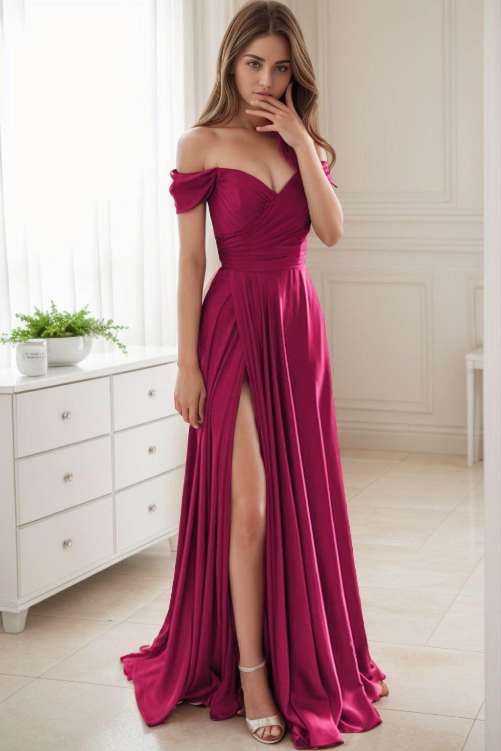 A-Line Sweep-Brush Train Silk-Like Prom Dress CS0432