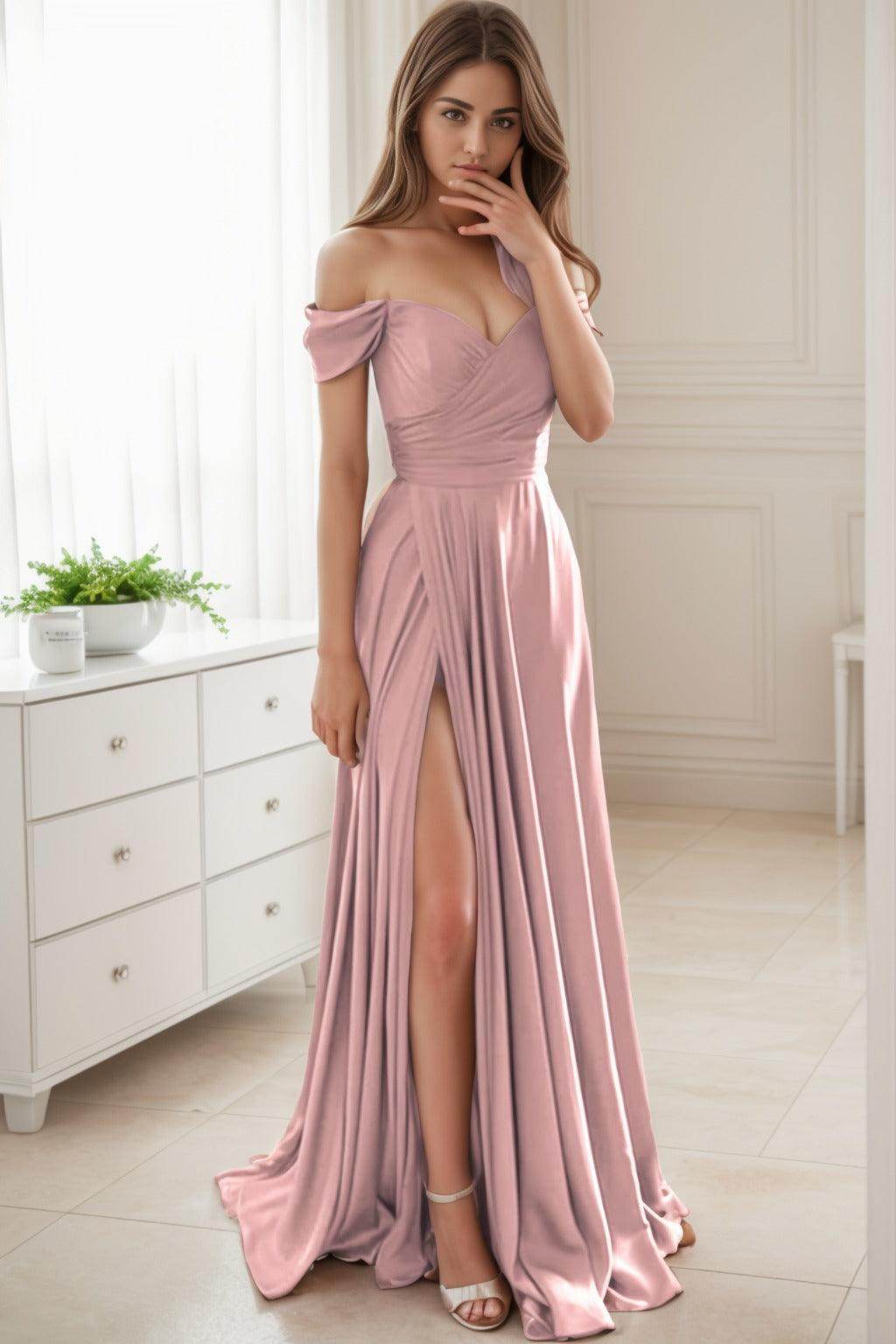 A-Line Sweep-Brush Train Silk-Like Prom Dress CS0432