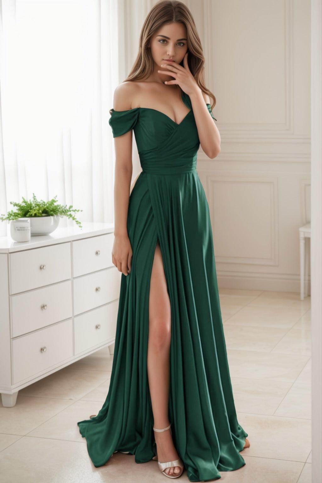 A-Line Sweep-Brush Train Silk-Like Prom Dress CS0432