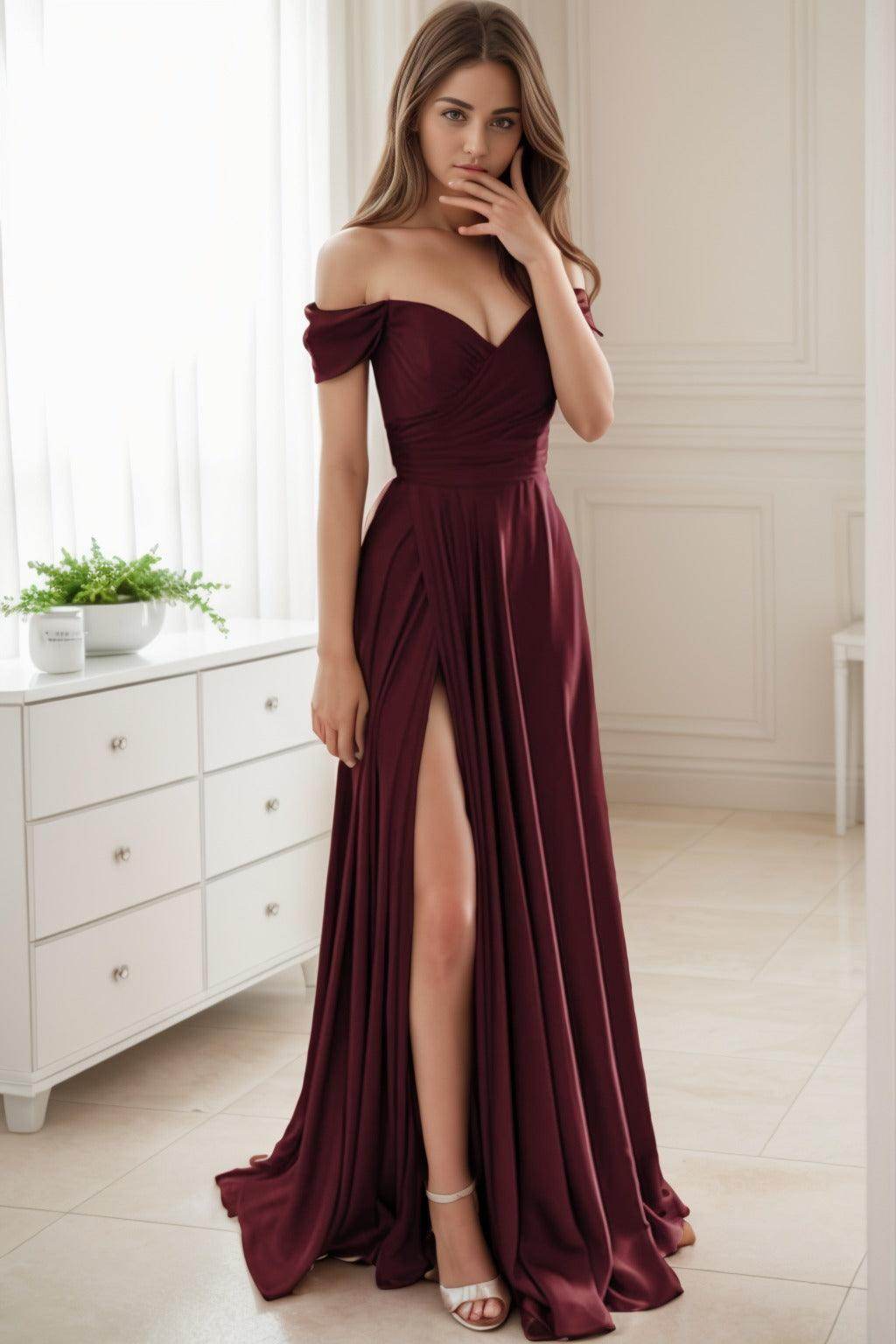 A-Line Sweep-Brush Train Silk-Like Prom Dress CS0432