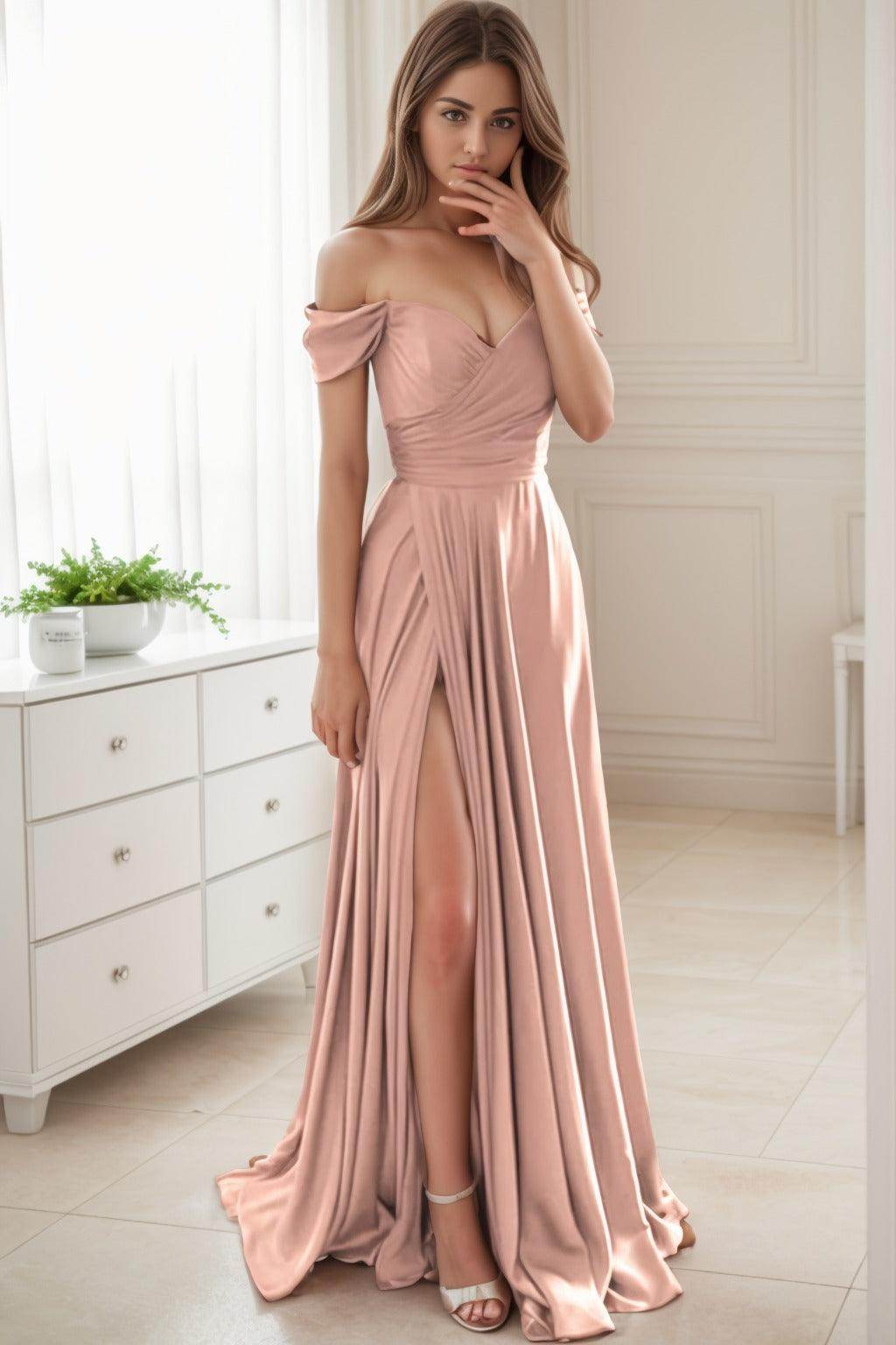 A-Line Sweep-Brush Train Silk-Like Prom Dress CS0432