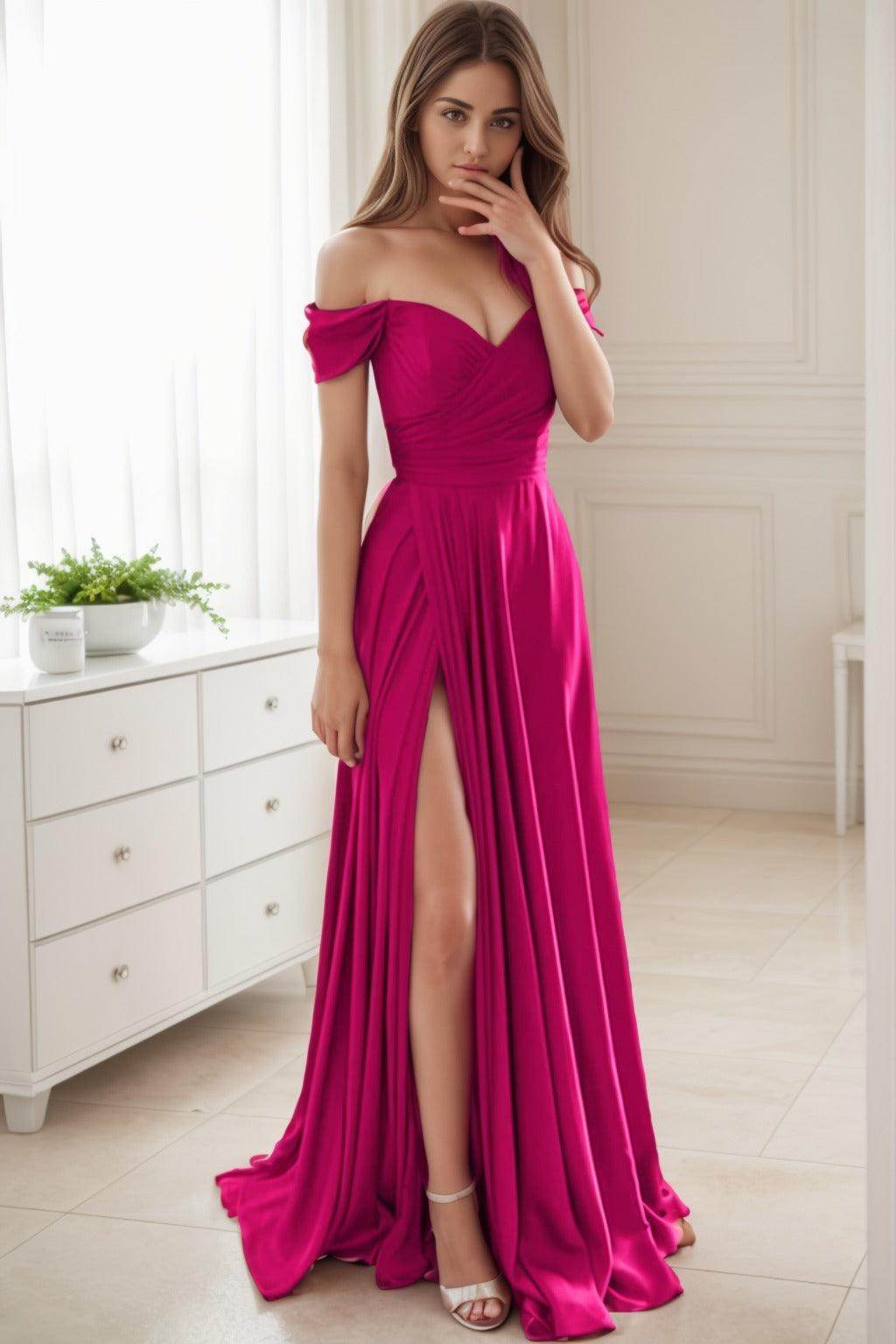 A-Line Sweep-Brush Train Silk-Like Prom Dress CS0432