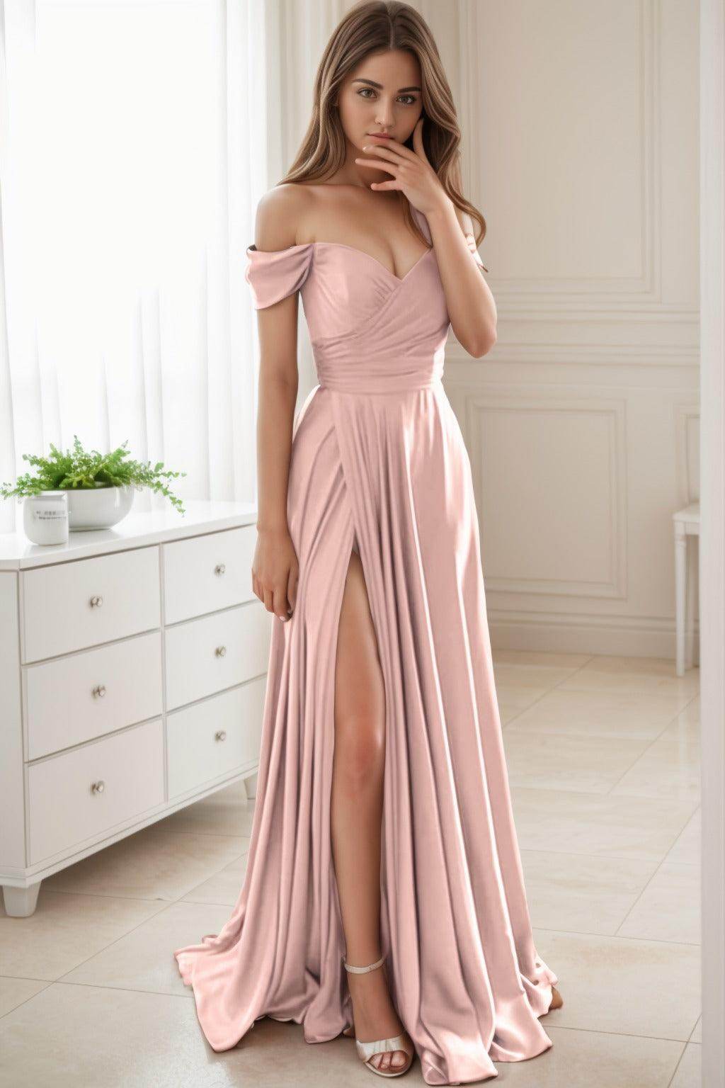 A-Line Sweep-Brush Train Silk-Like Prom Dress CS0432