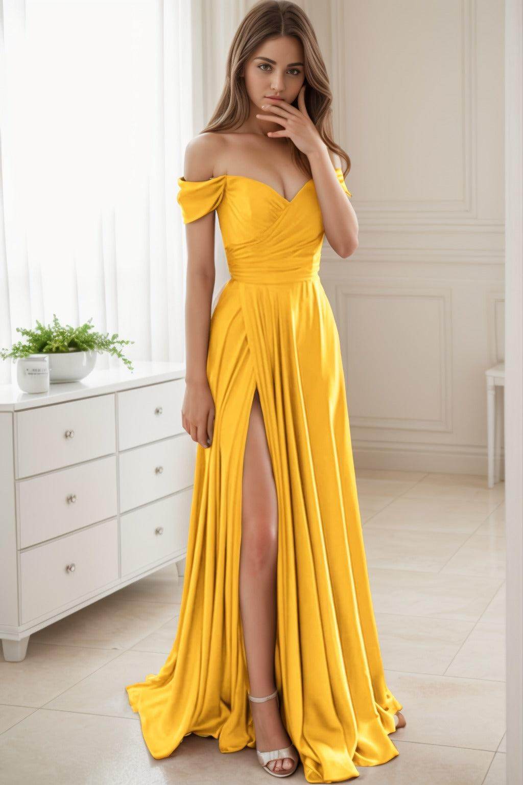 A-Line Sweep-Brush Train Silk-Like Prom Dress CS0432