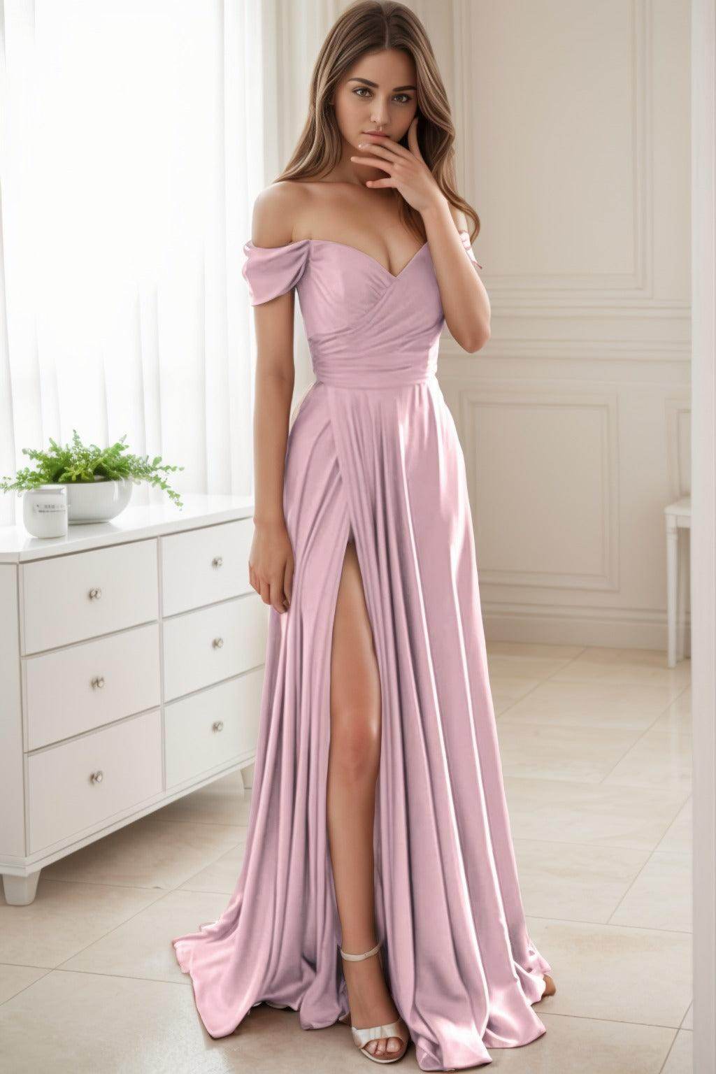 A-Line Sweep-Brush Train Silk-Like Prom Dress CS0432