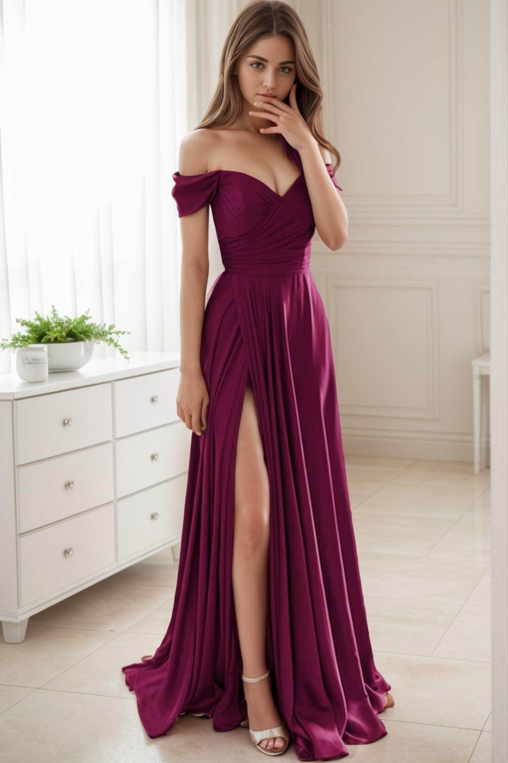 A-Line Sweep-Brush Train Silk-Like Prom Dress CS0432