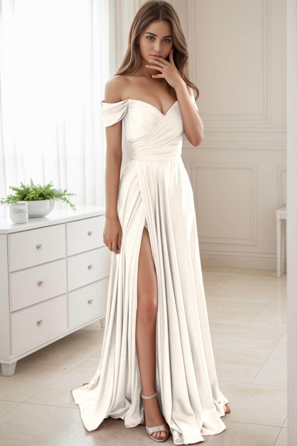 A-Line Sweep-Brush Train Silk-Like Prom Dress CS0432