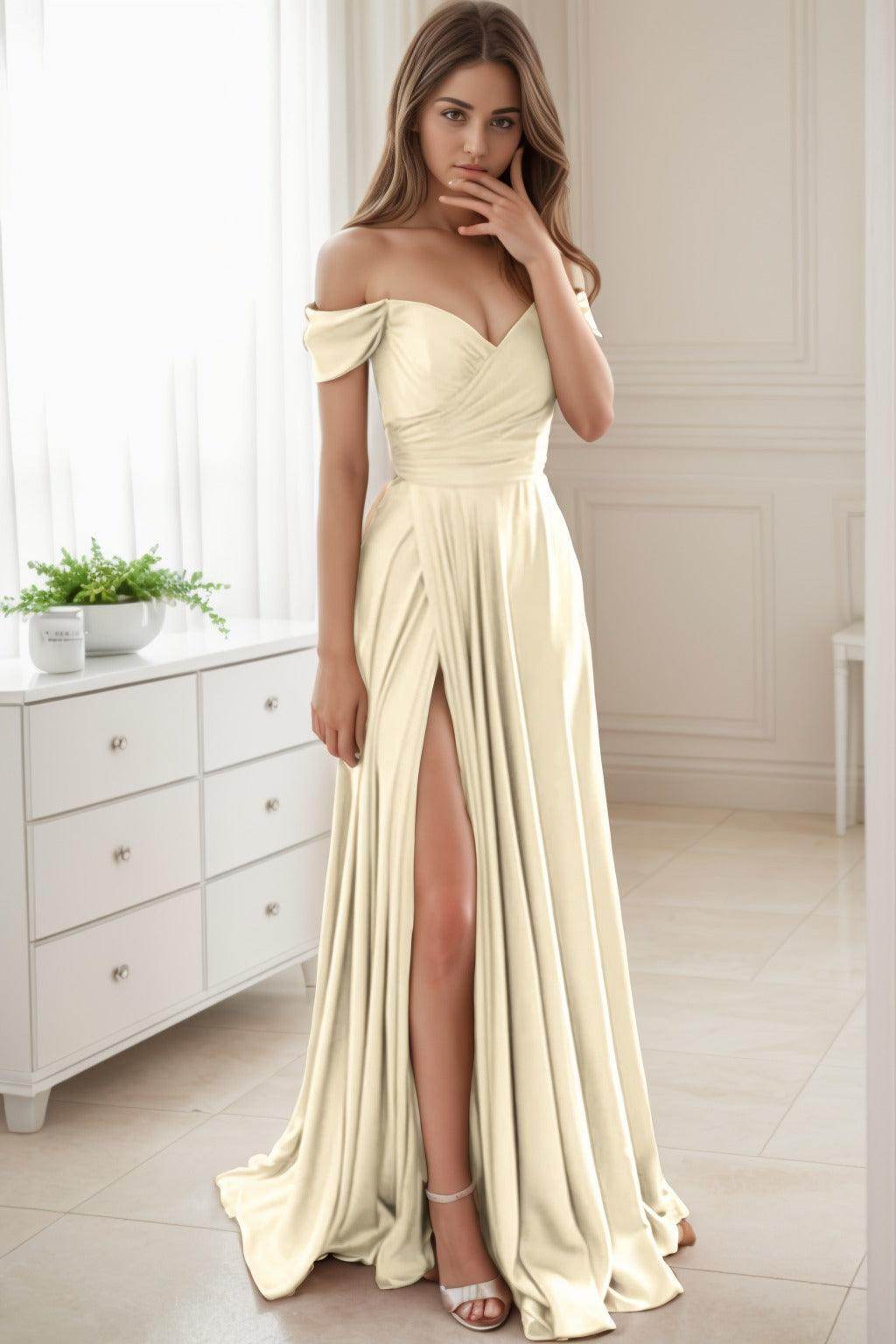 A-Line Sweep-Brush Train Silk-Like Prom Dress CS0432