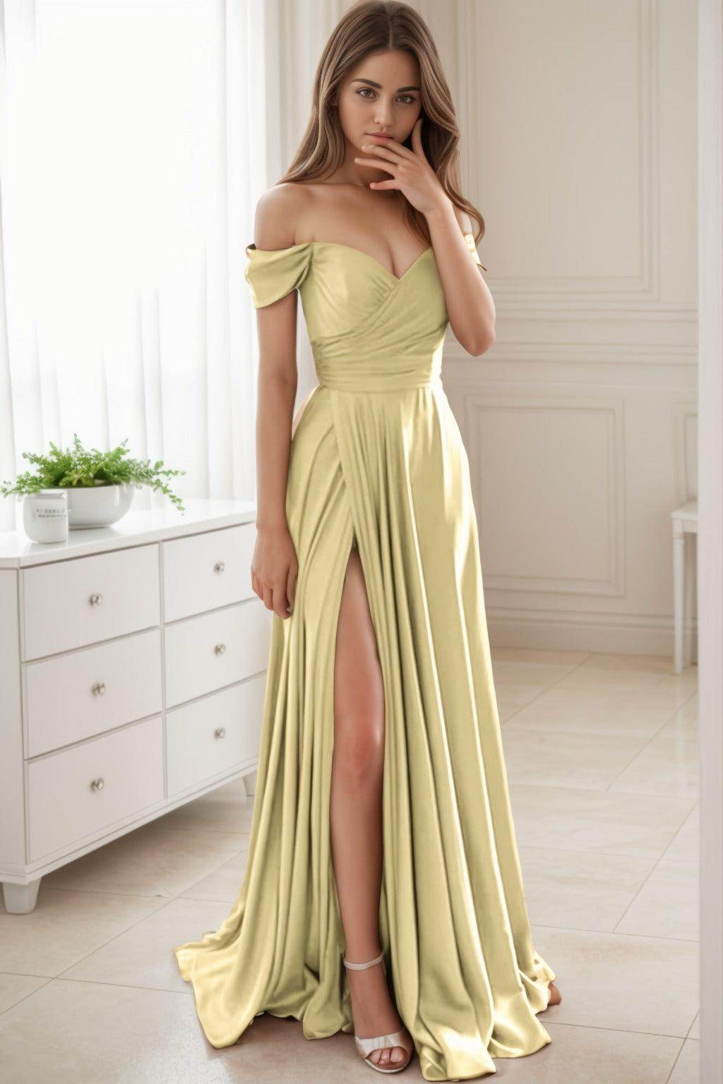 A-Line Sweep-Brush Train Silk-Like Prom Dress CS0432