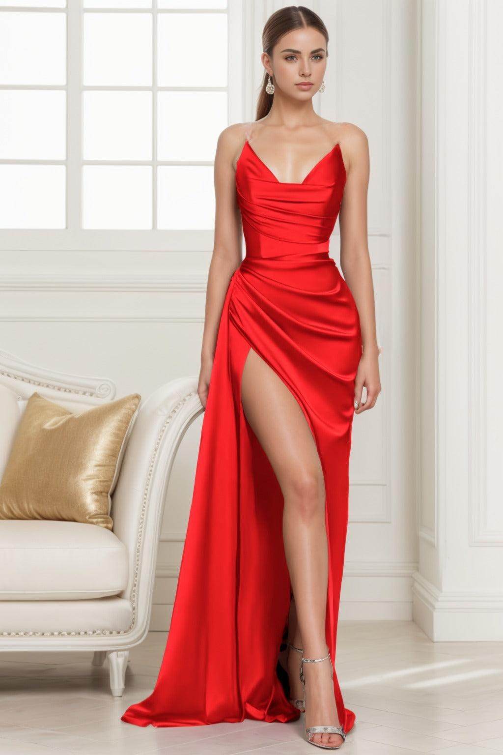 Trumpet-Mermaid Sweep-Brush Train Silk-Like Prom Dress CS0433