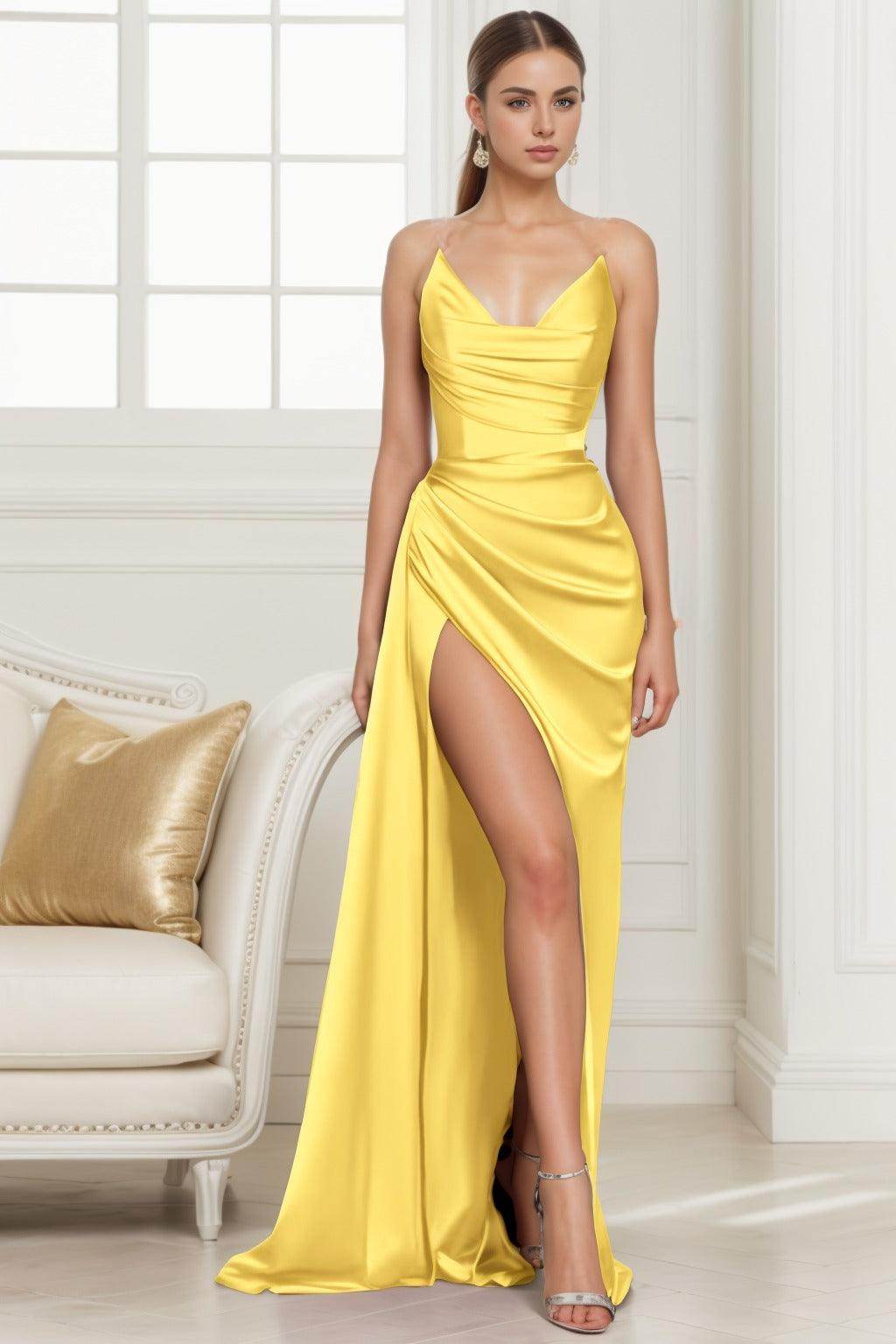 Trumpet-Mermaid Sweep-Brush Train Silk-Like Prom Dress CS0433