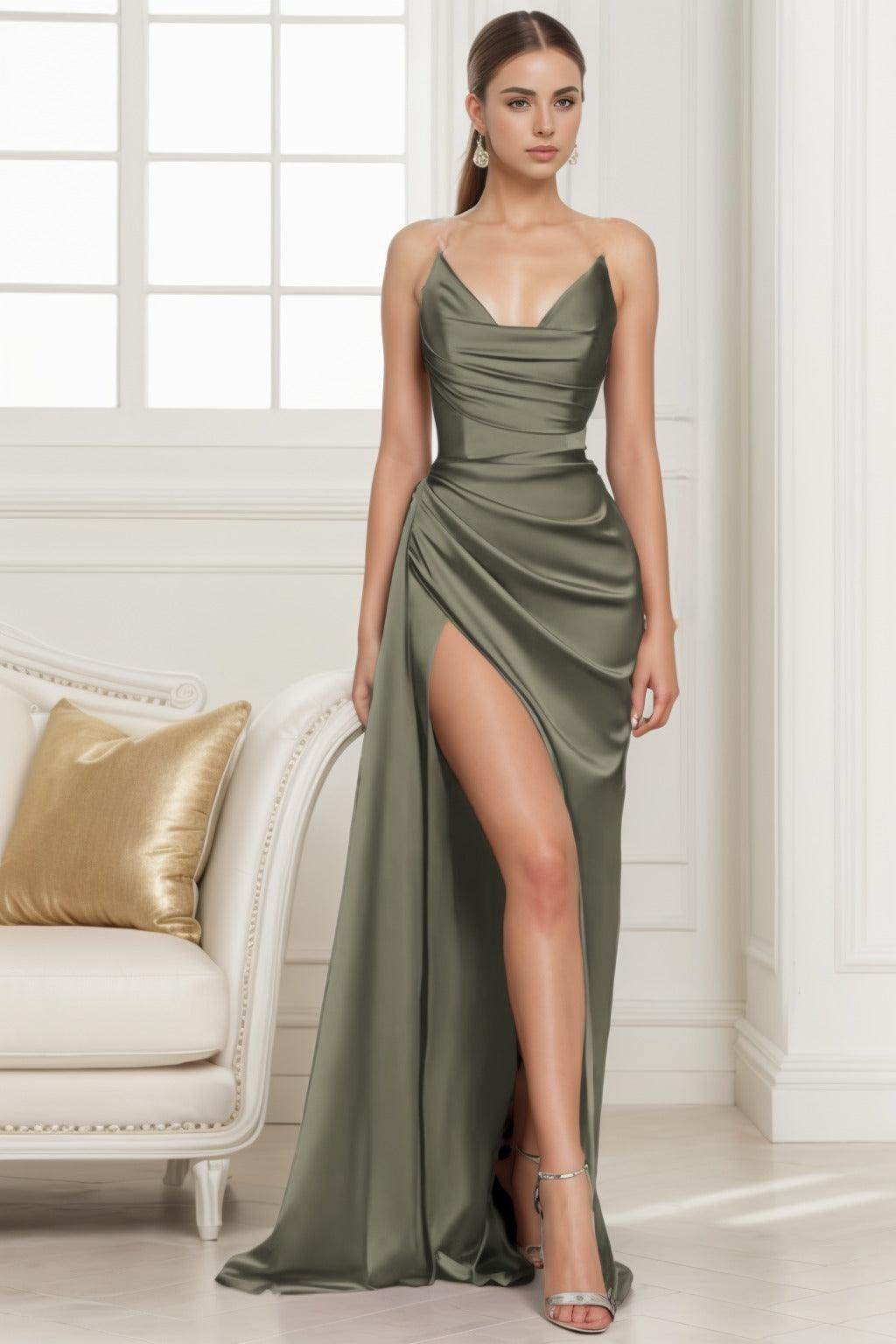 Trumpet-Mermaid Sweep-Brush Train Silk-Like Prom Dress CS0433