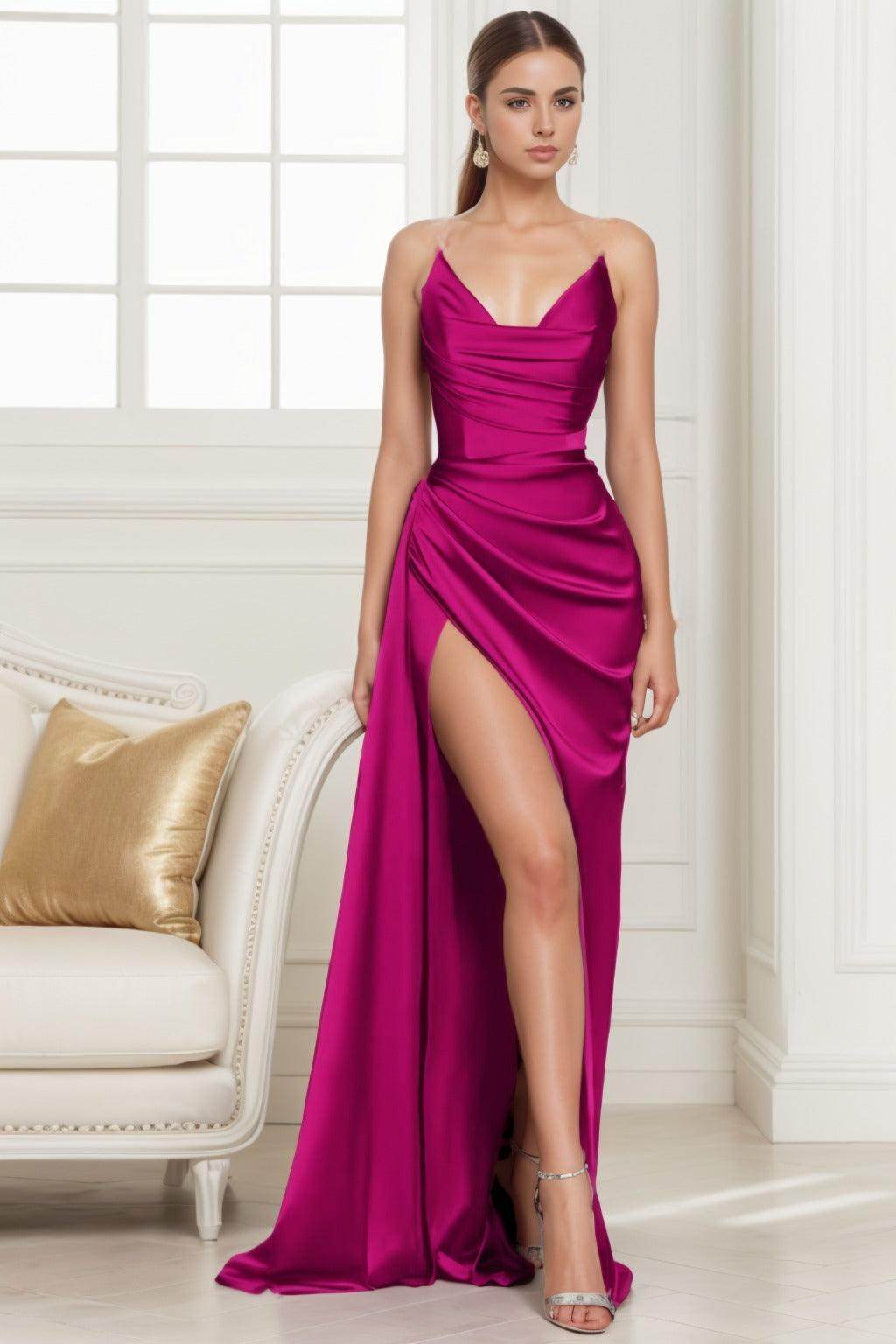 Trumpet-Mermaid Sweep-Brush Train Silk-Like Prom Dress CS0433