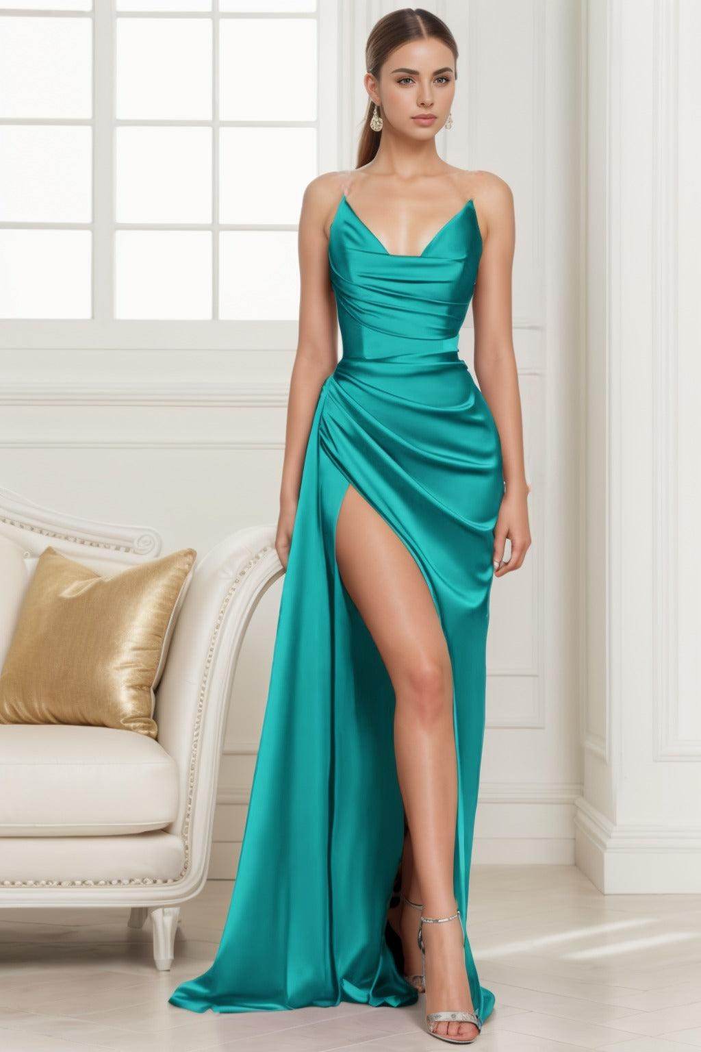 Trumpet-Mermaid Sweep-Brush Train Silk-Like Prom Dress CS0433