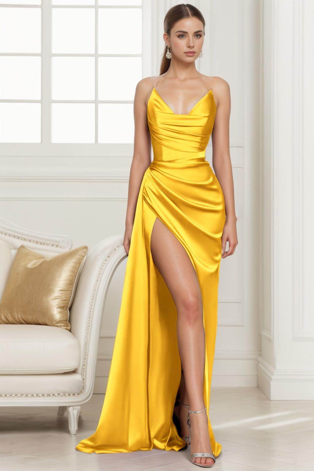 Trumpet-Mermaid Sweep-Brush Train Silk-Like Prom Dress CS0433
