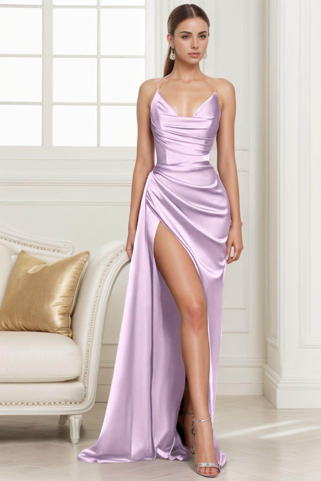Trumpet-Mermaid Sweep-Brush Train Silk-Like Prom Dress CS0433