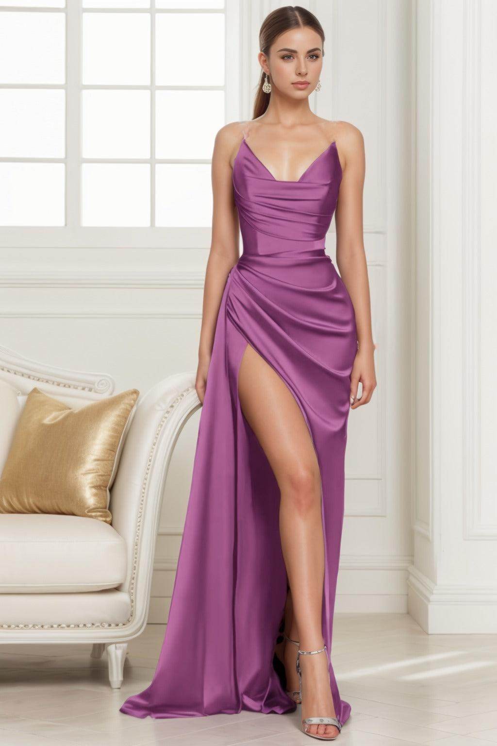 Trumpet-Mermaid Sweep-Brush Train Silk-Like Prom Dress CS0433