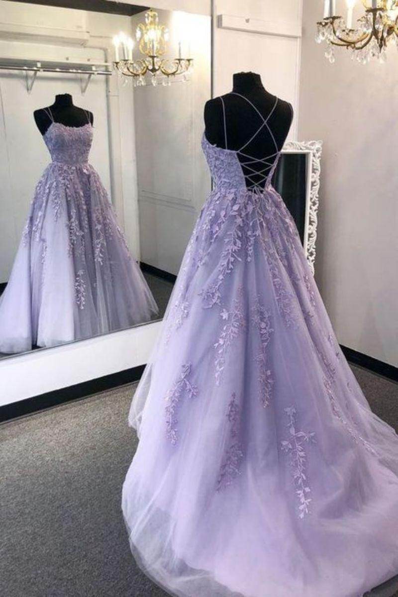 A-Line Sweep-Brush Train Tulle Prom Dress CS0403