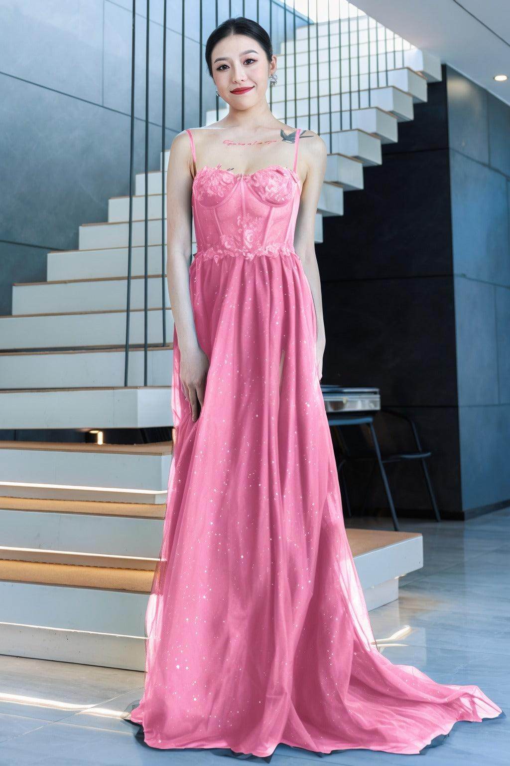A-Line Sweep-Brush Train Tulle Prom Dress CS0480
