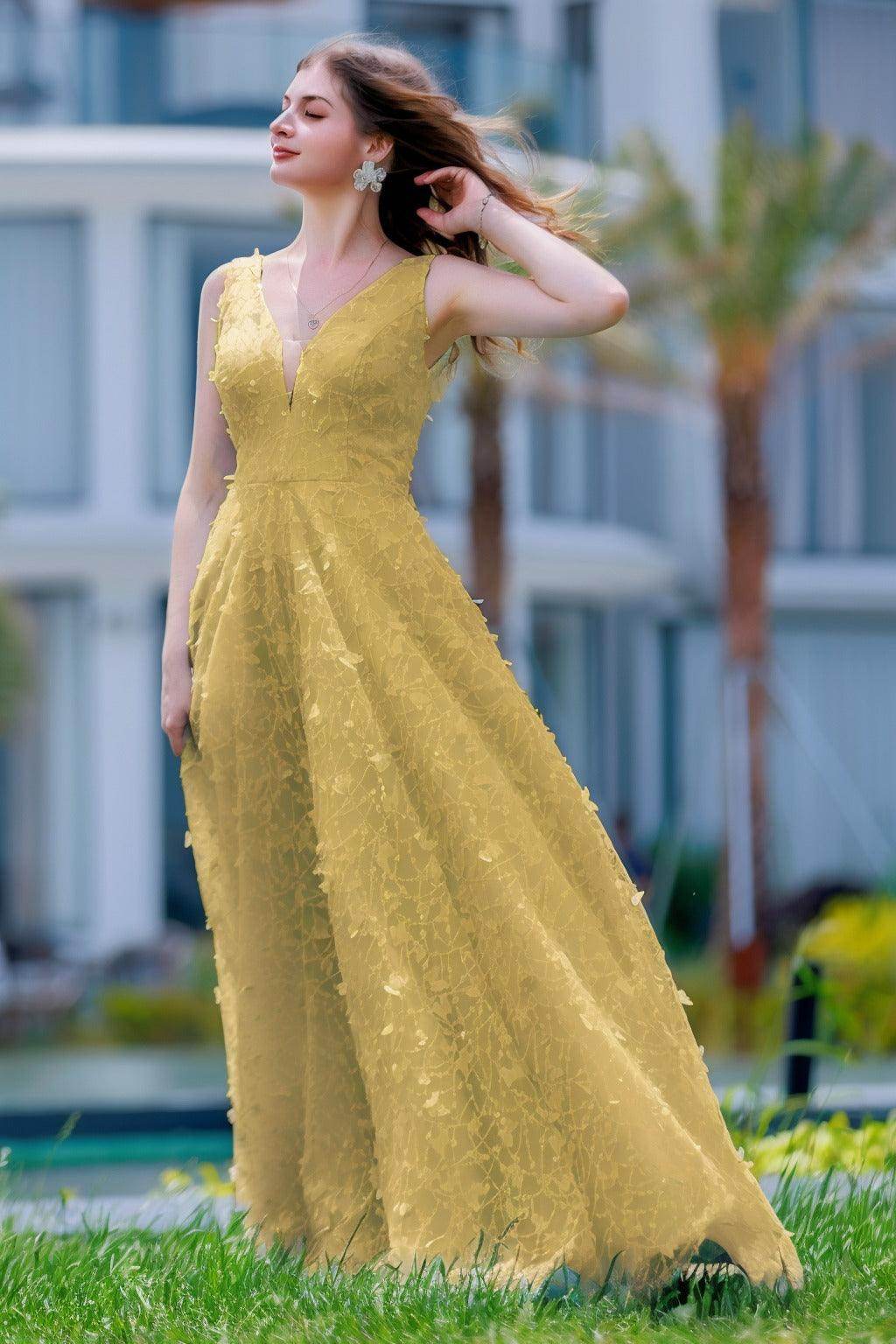A-Line Sweep-Brush Train Sequined Lace Prom Dress CS0484