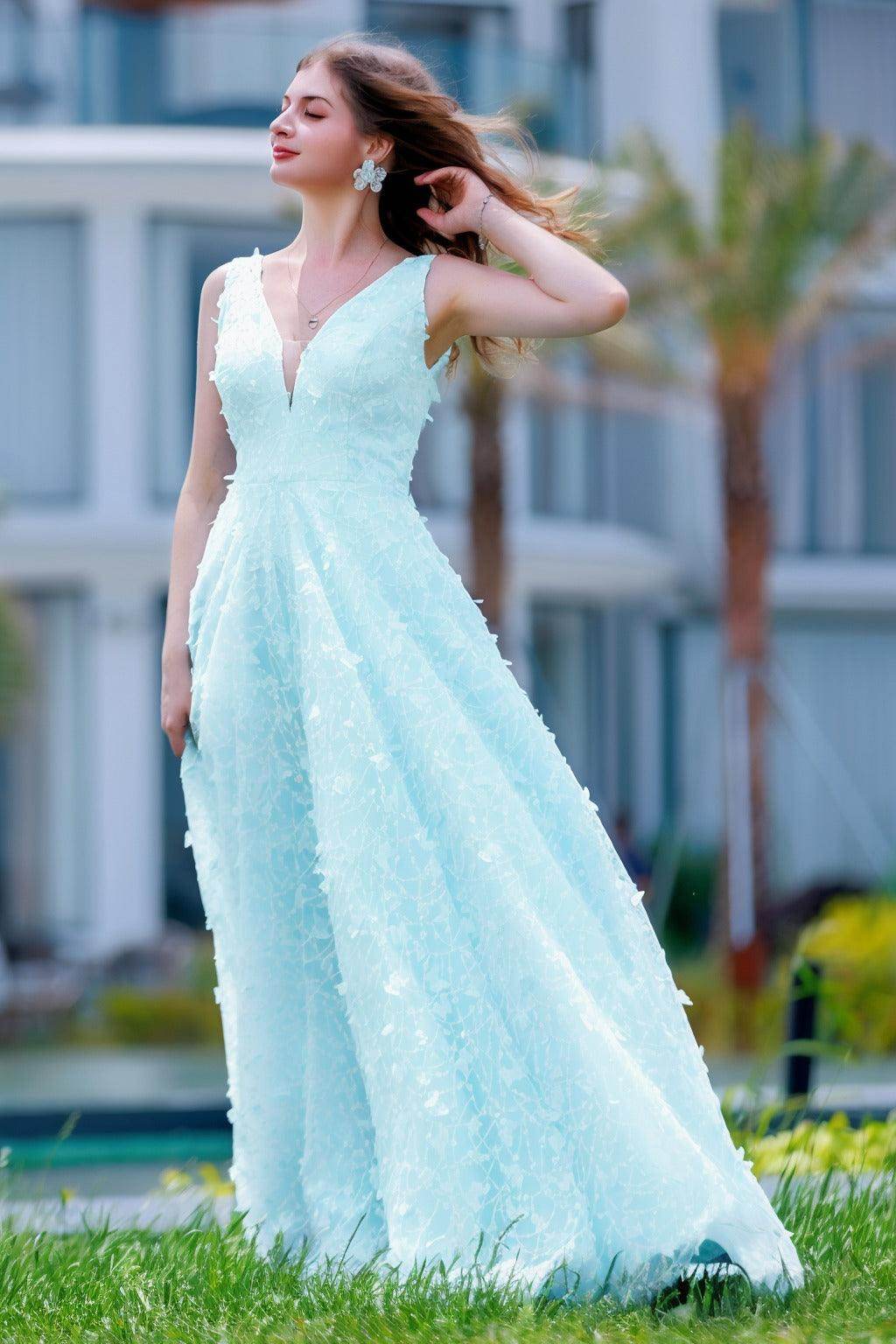 A-Line Sweep-Brush Train Sequined Lace Prom Dress CS0484