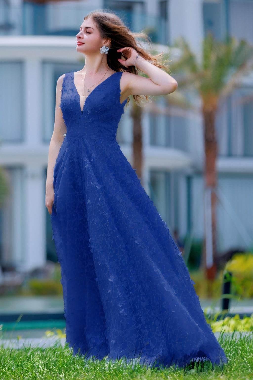 A-Line Sweep-Brush Train Sequined Lace Prom Dress CS0484