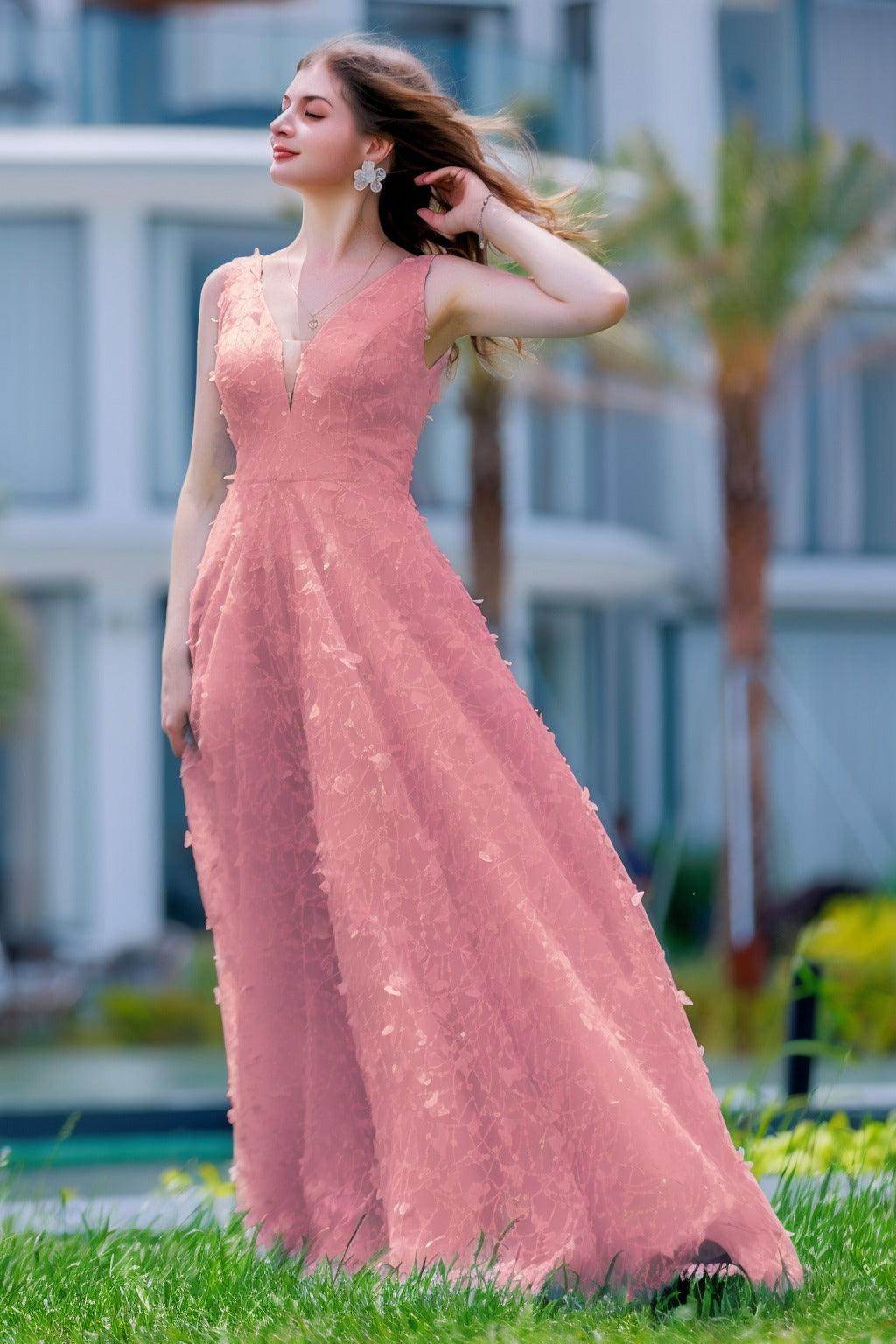 A-Line Sweep-Brush Train Sequined Lace Prom Dress CS0484