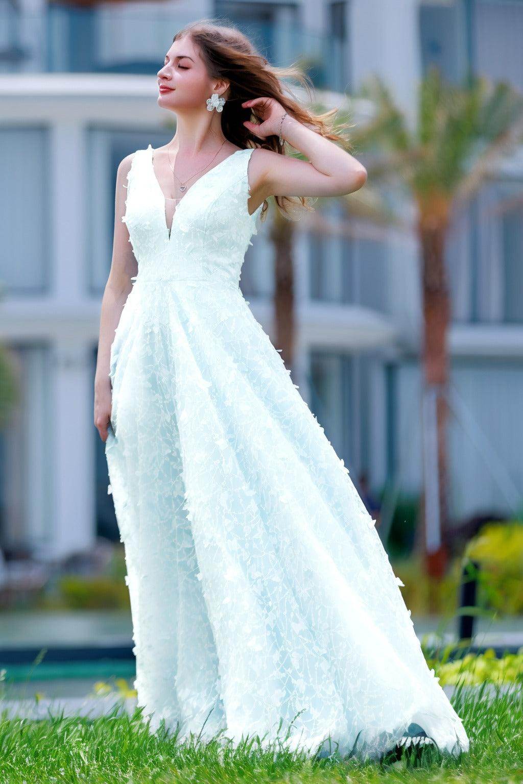 A-Line Sweep-Brush Train Sequined Lace Prom Dress CS0484