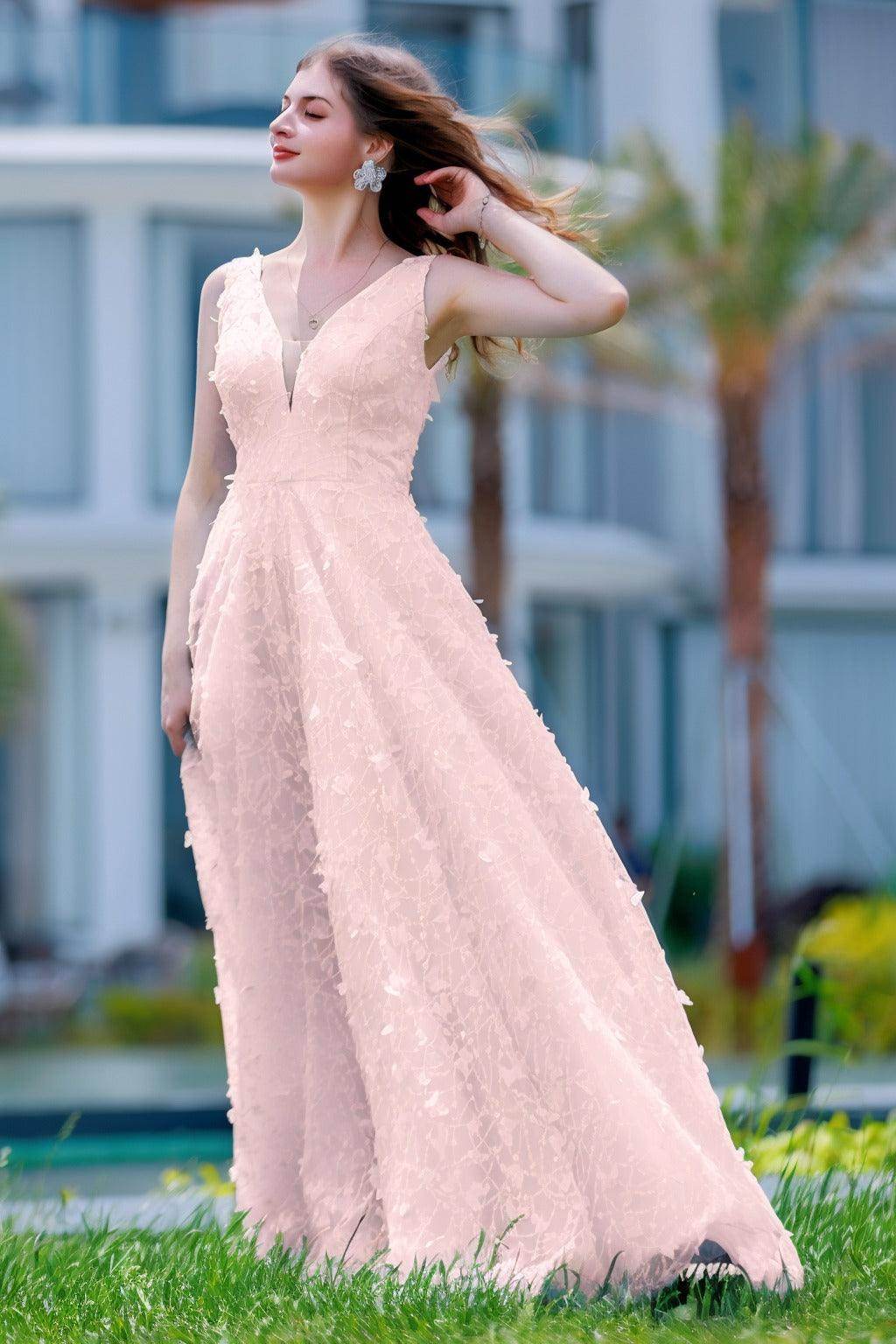 A-Line Sweep-Brush Train Sequined Lace Prom Dress CS0484