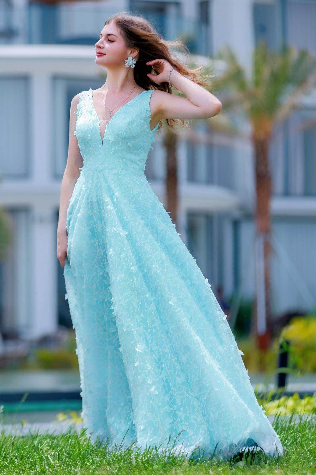 A-Line Sweep-Brush Train Sequined Lace Prom Dress CS0484
