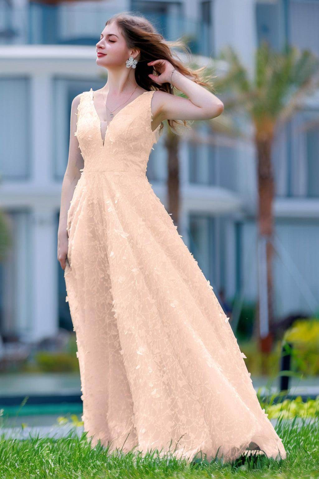 A-Line Sweep-Brush Train Sequined Lace Prom Dress CS0484