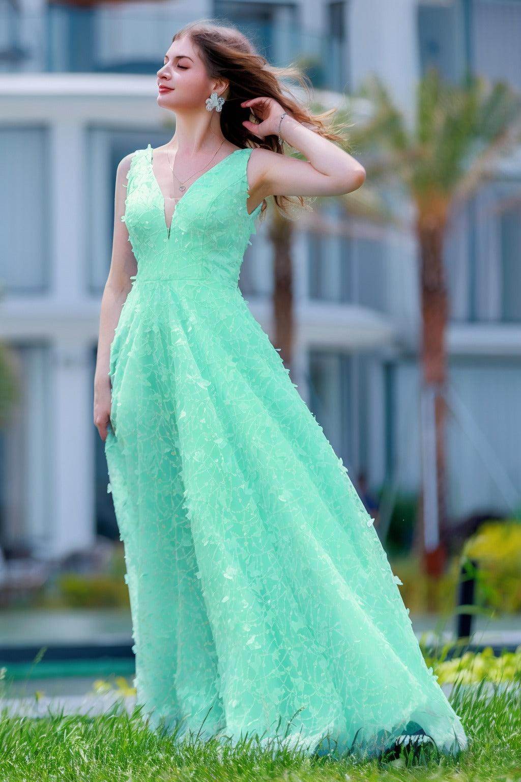 A-Line Sweep-Brush Train Sequined Lace Prom Dress CS0484