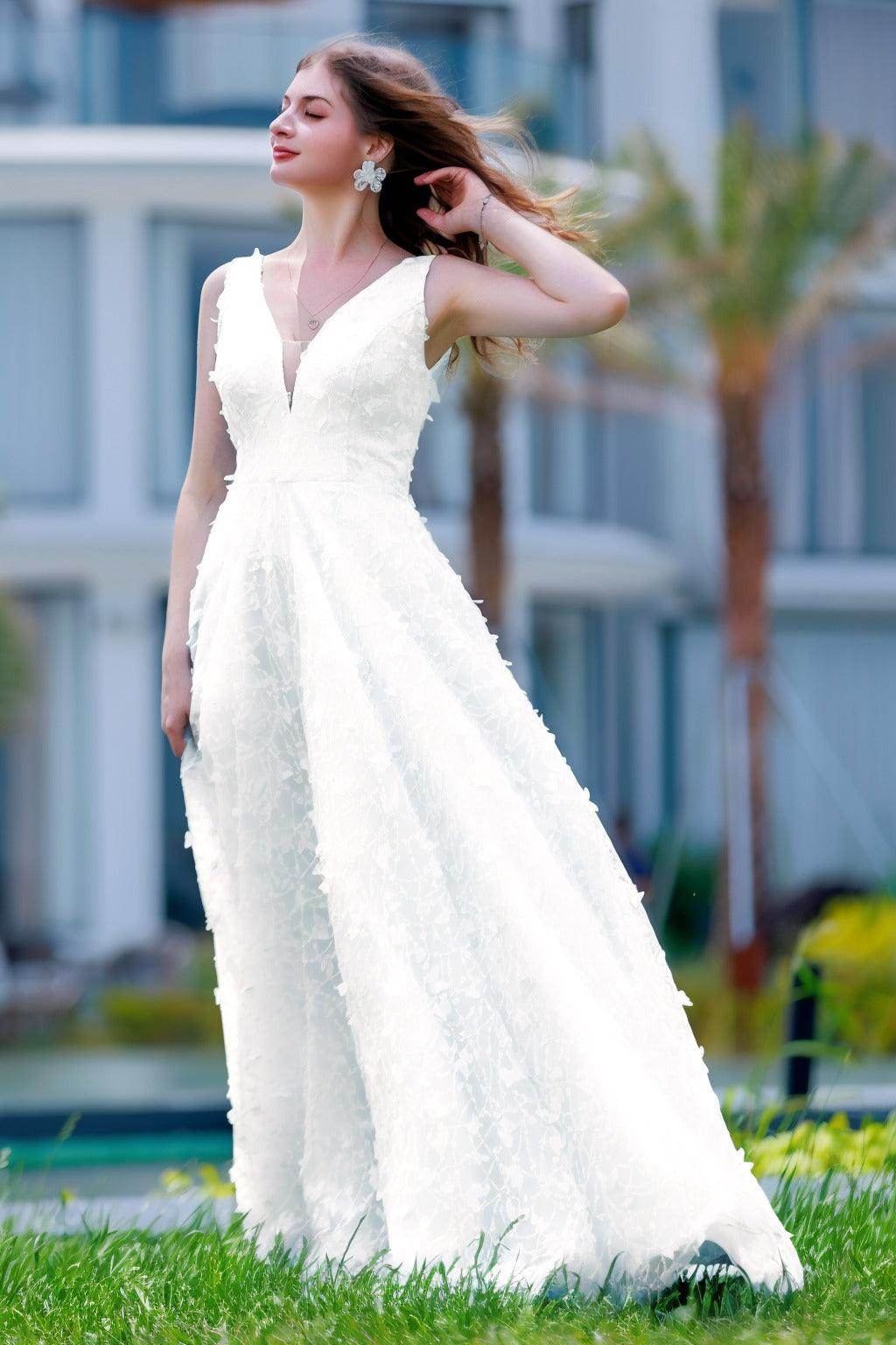 A-Line Sweep-Brush Train Sequined Lace Prom Dress CS0484