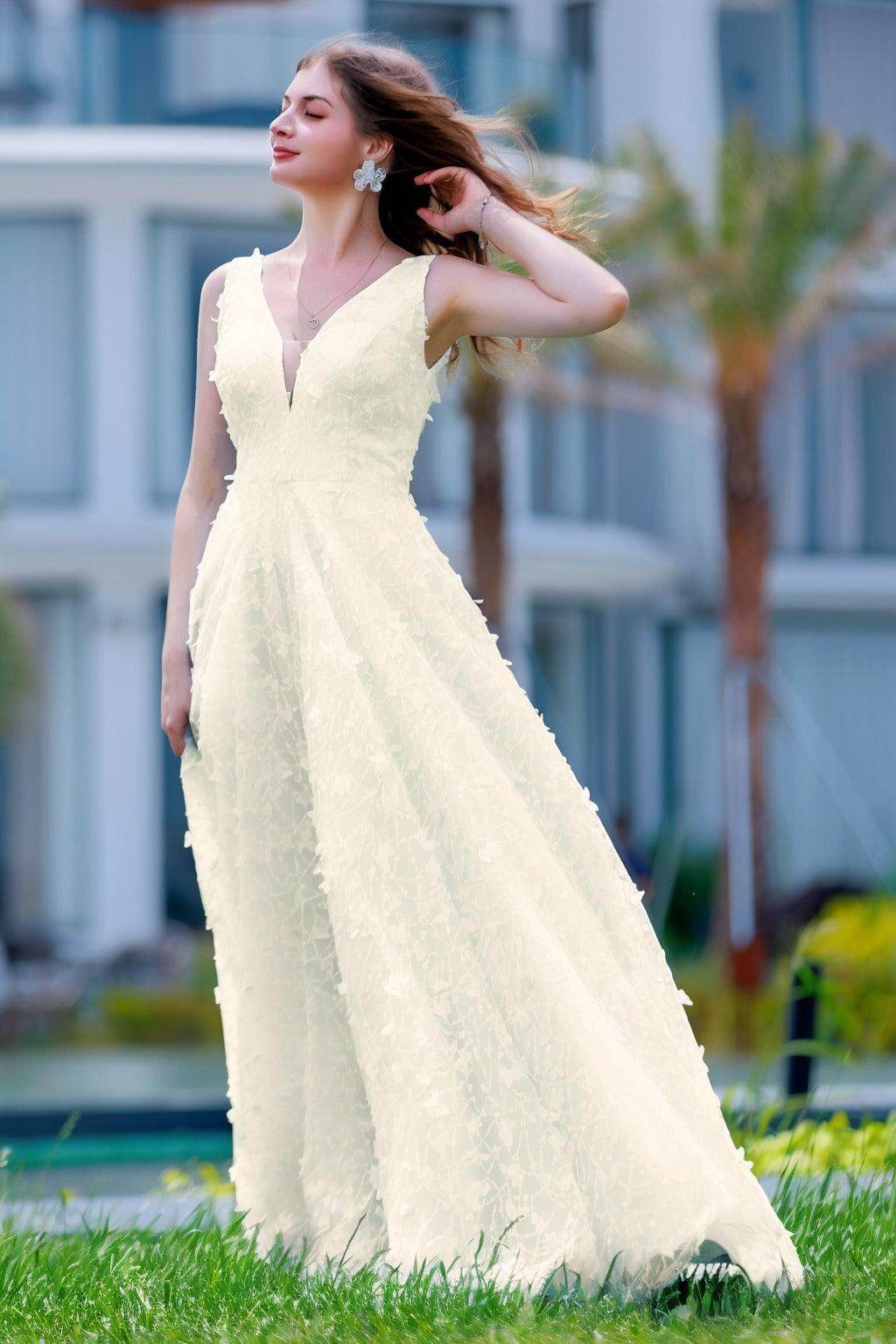 A-Line Sweep-Brush Train Sequined Lace Prom Dress CS0484