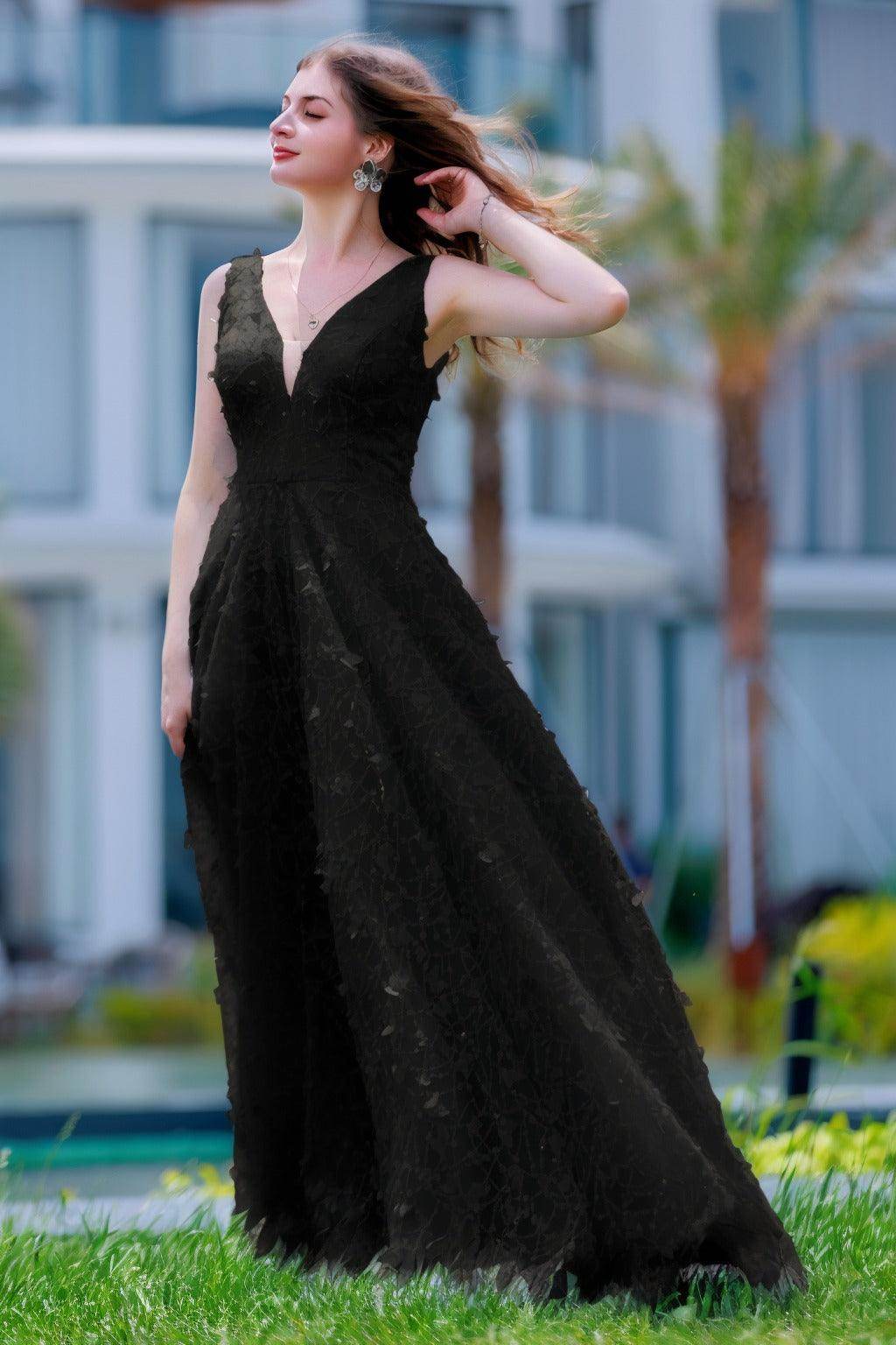 A-Line Sweep-Brush Train Sequined Lace Prom Dress CS0484