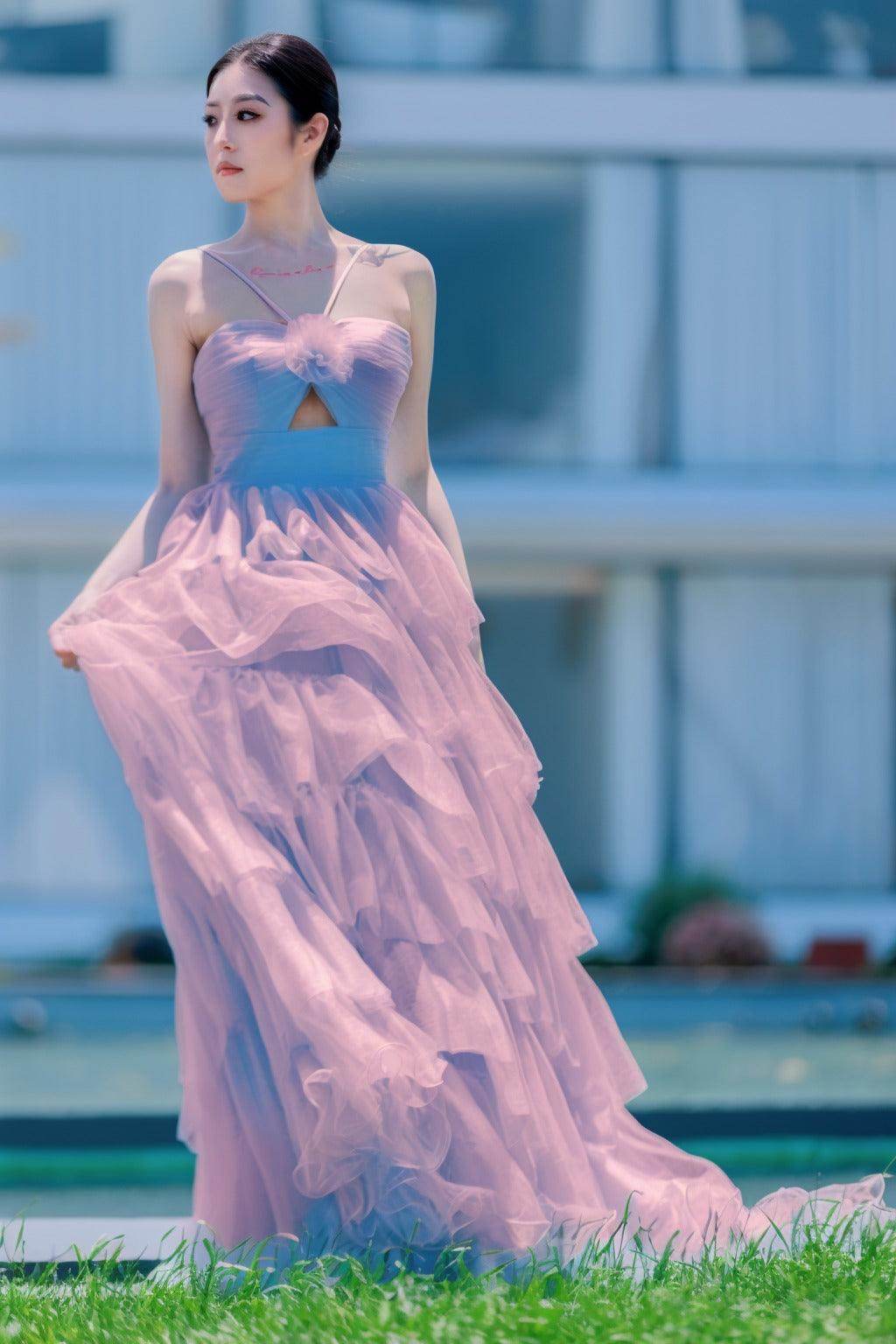 Princess Sweep-Brush Train Tulle Prom Dress CS0493
