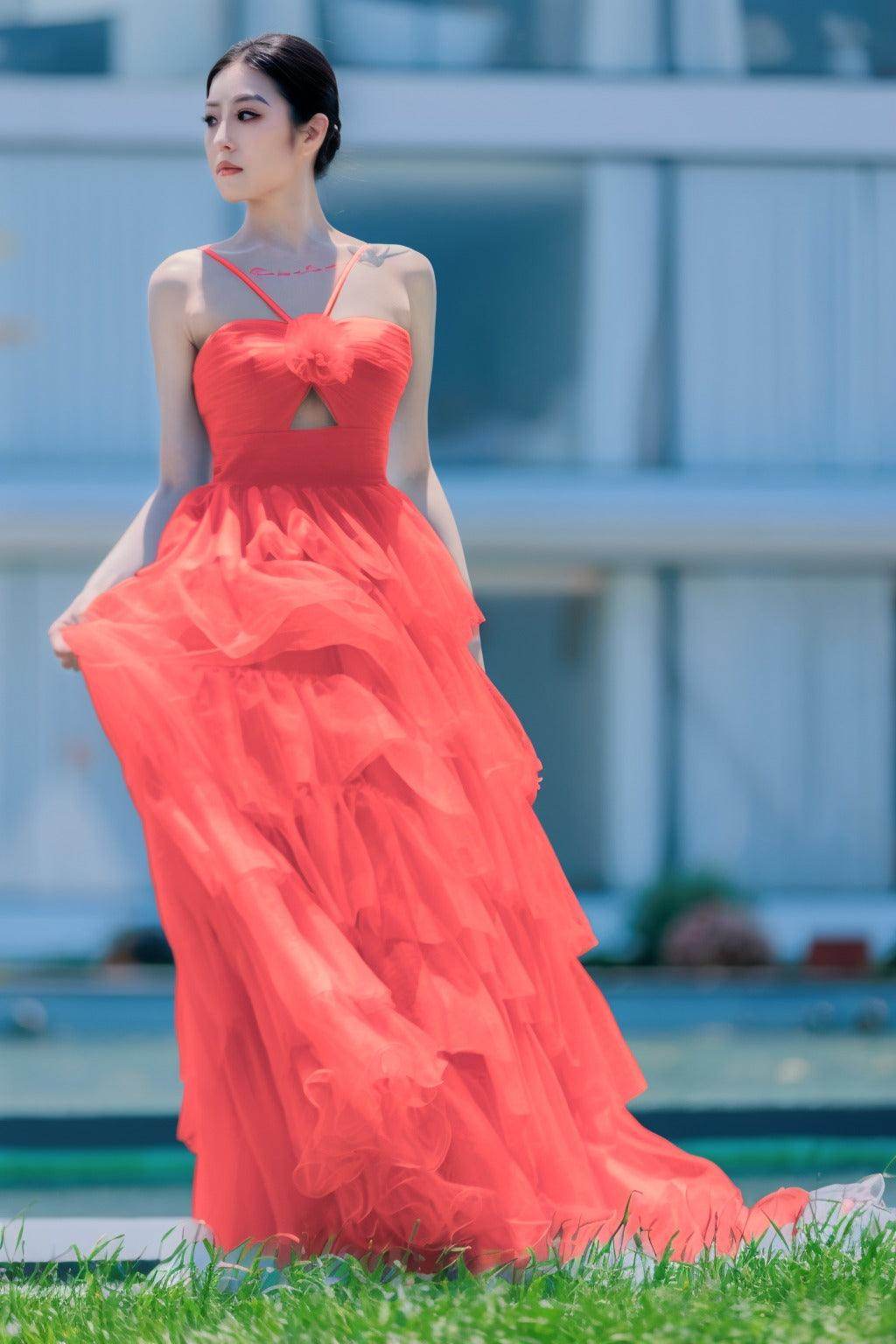Princess Sweep-Brush Train Tulle Prom Dress CS0493