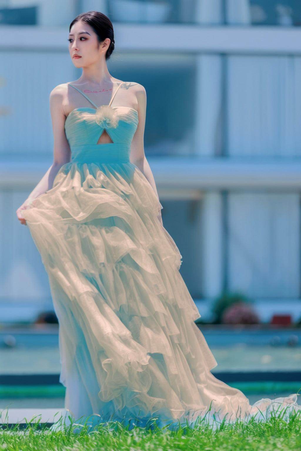 Princess Sweep-Brush Train Tulle Prom Dress CS0493
