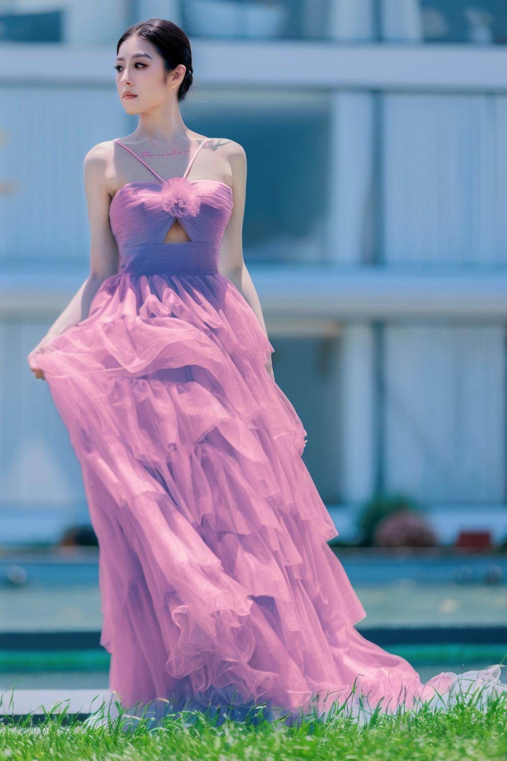 Princess Sweep-Brush Train Tulle Prom Dress CS0493
