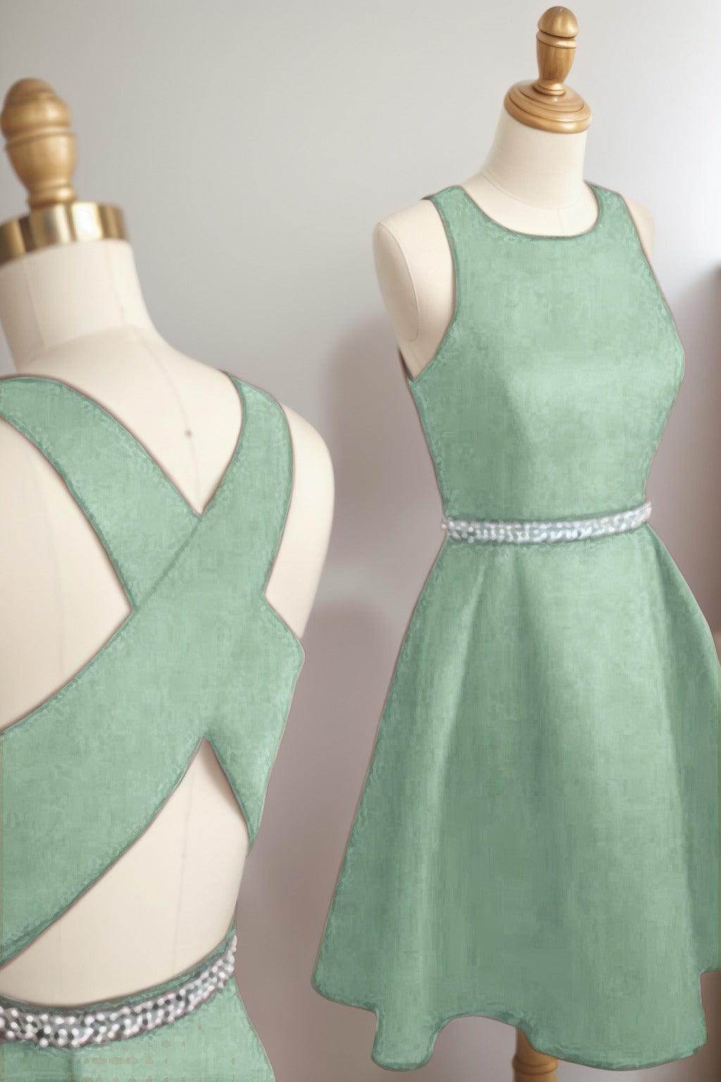 A-Line Tea Length Satin Homecoming Dresses CS0522