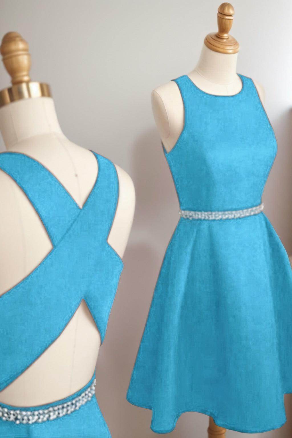 A-Line Tea Length Satin Homecoming Dresses CS0522