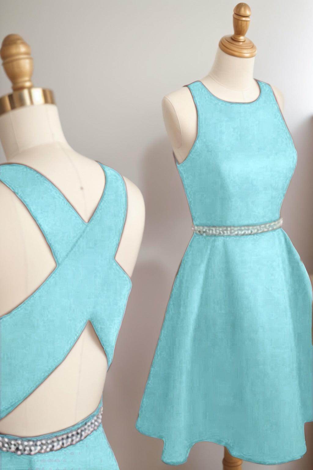 A-Line Tea Length Satin Homecoming Dresses CS0522