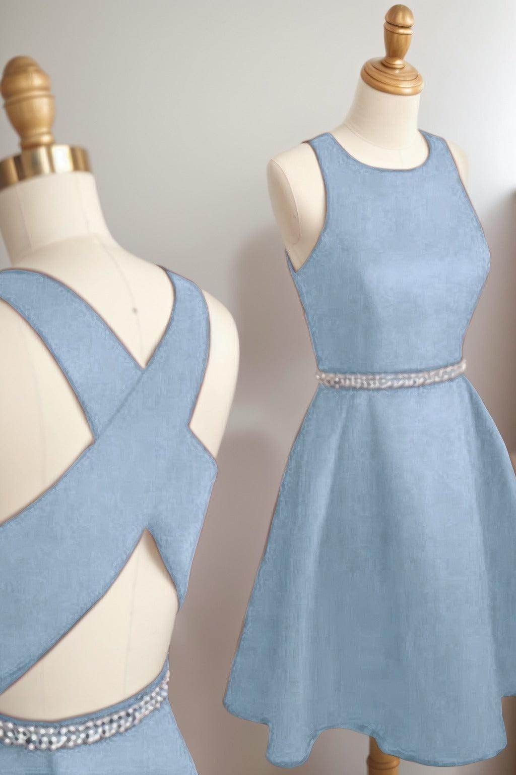 A-Line Tea Length Satin Homecoming Dresses CS0522
