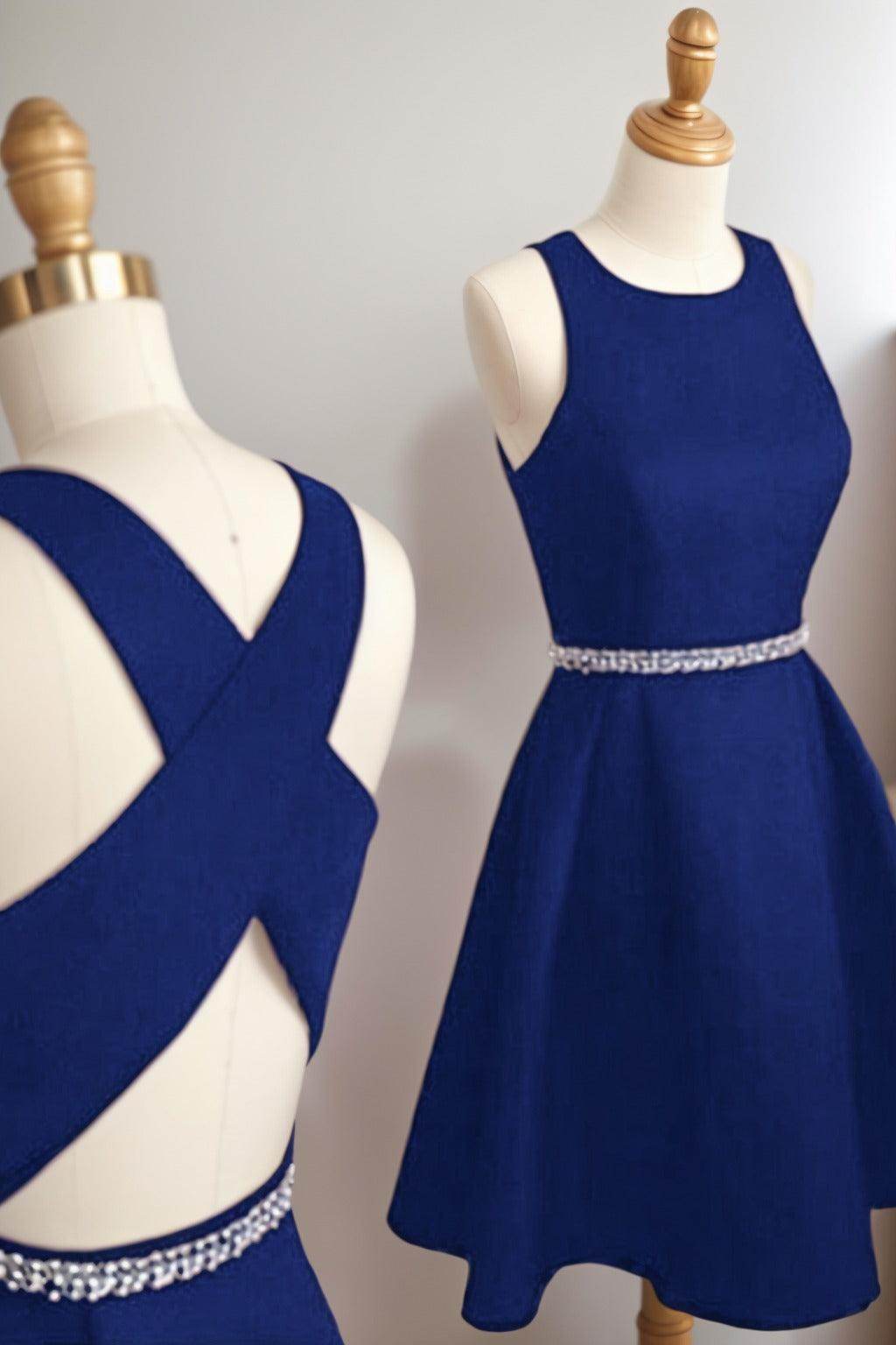 A-Line Tea Length Satin Homecoming Dresses CS0522