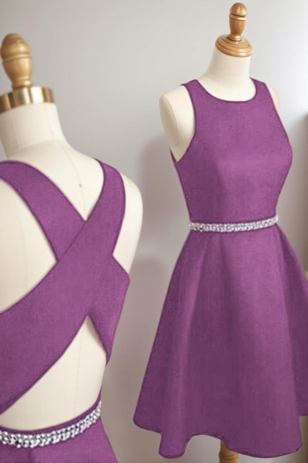 A-Line Tea Length Satin Homecoming Dresses CS0522