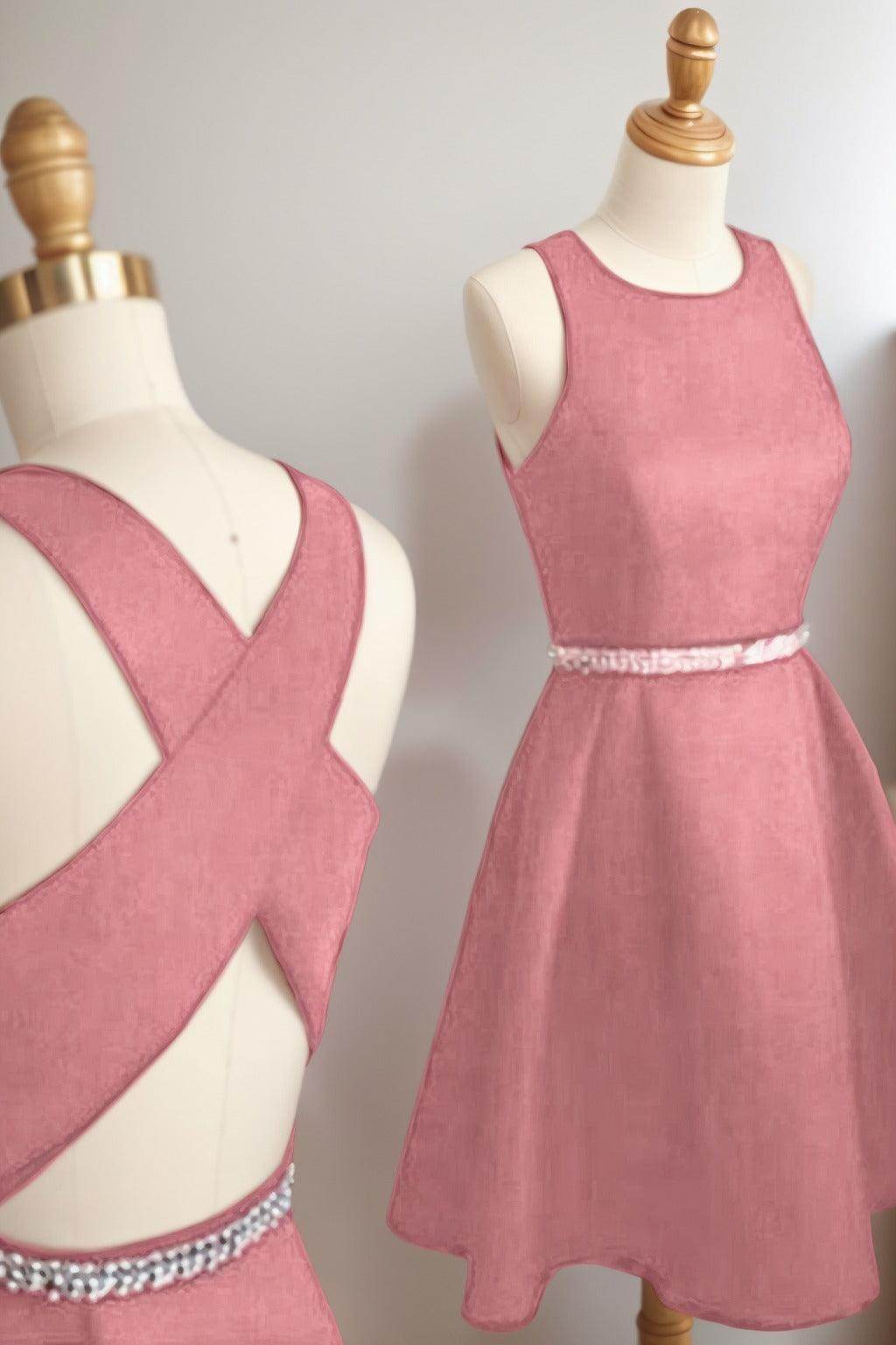 A-Line Tea Length Satin Homecoming Dresses CS0522